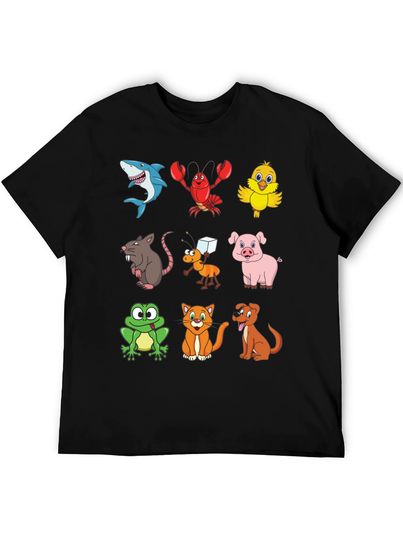 Cartoon Animal Print Black T-Shirt