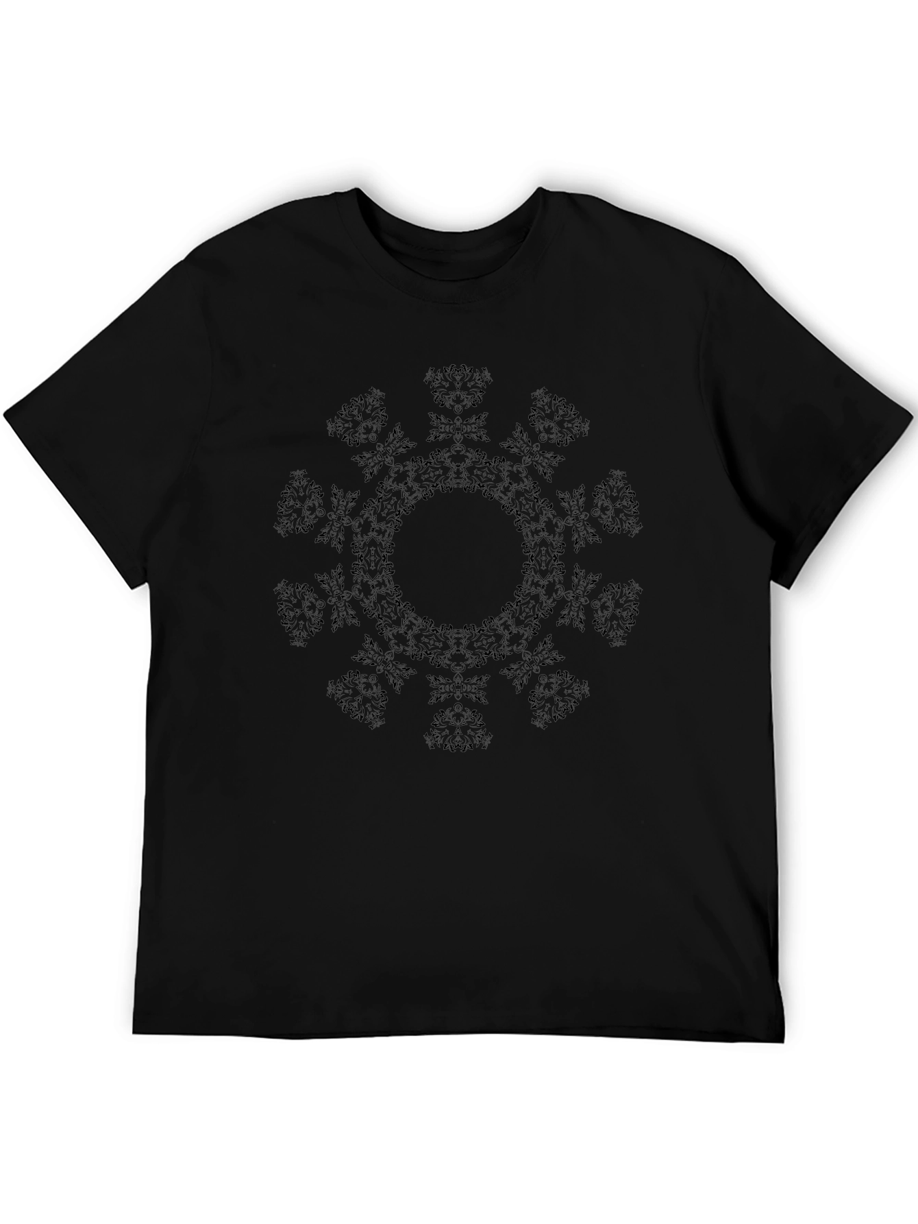 Mens Black Mandala Graphic Crew Neck T-Shirt