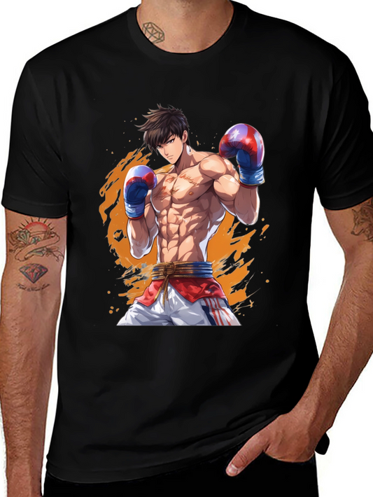 Anime Boxer Graphic T-Shirt - Black