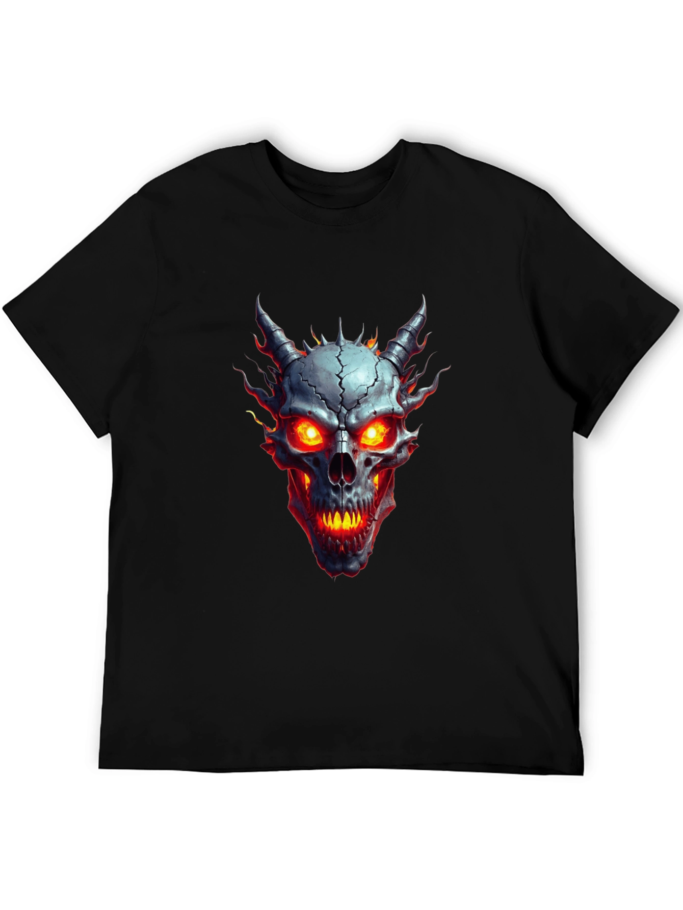 Fiery Skull Graphic Tee - Black