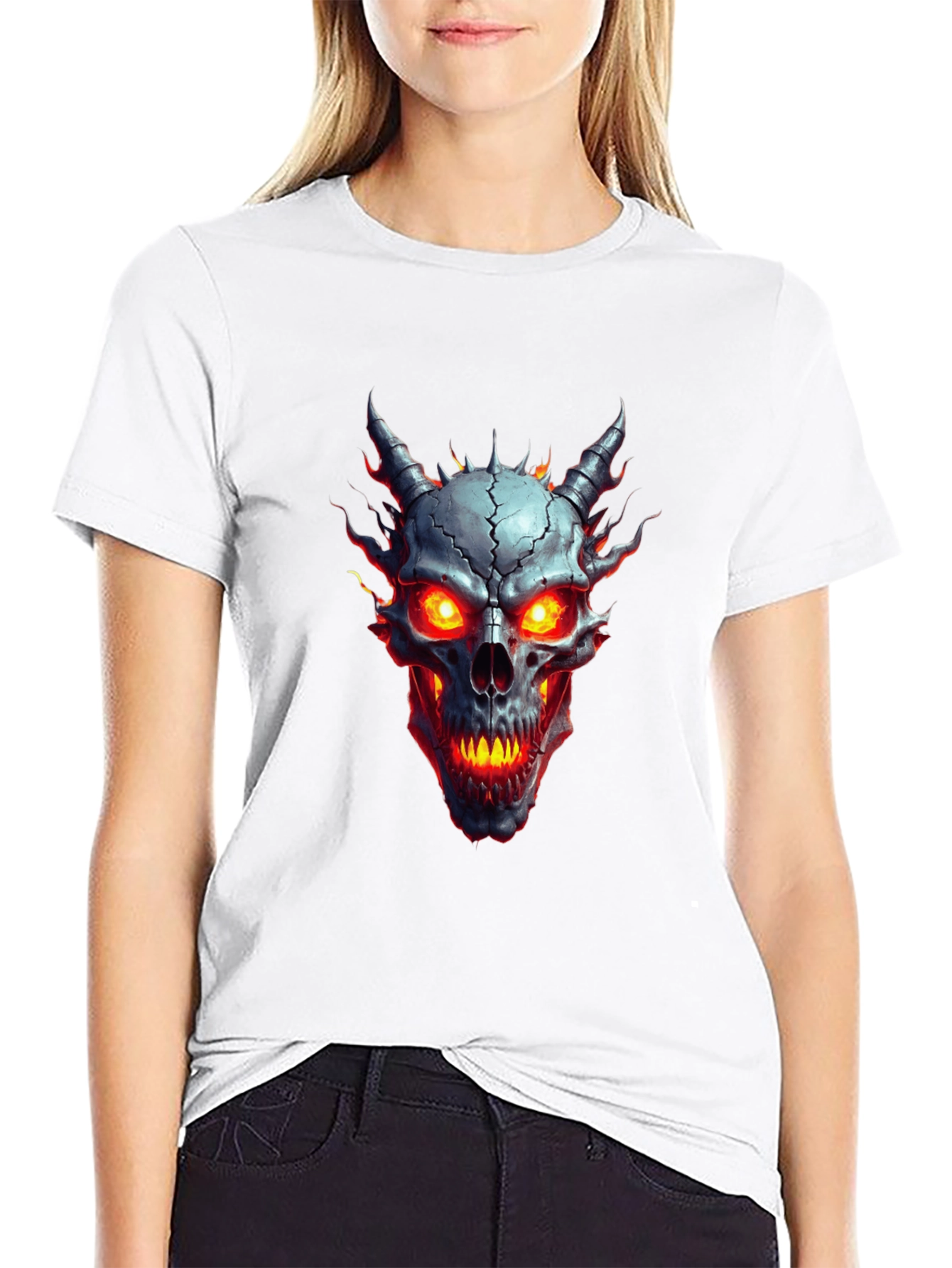 Fiery Skull Graphic Tee - Black