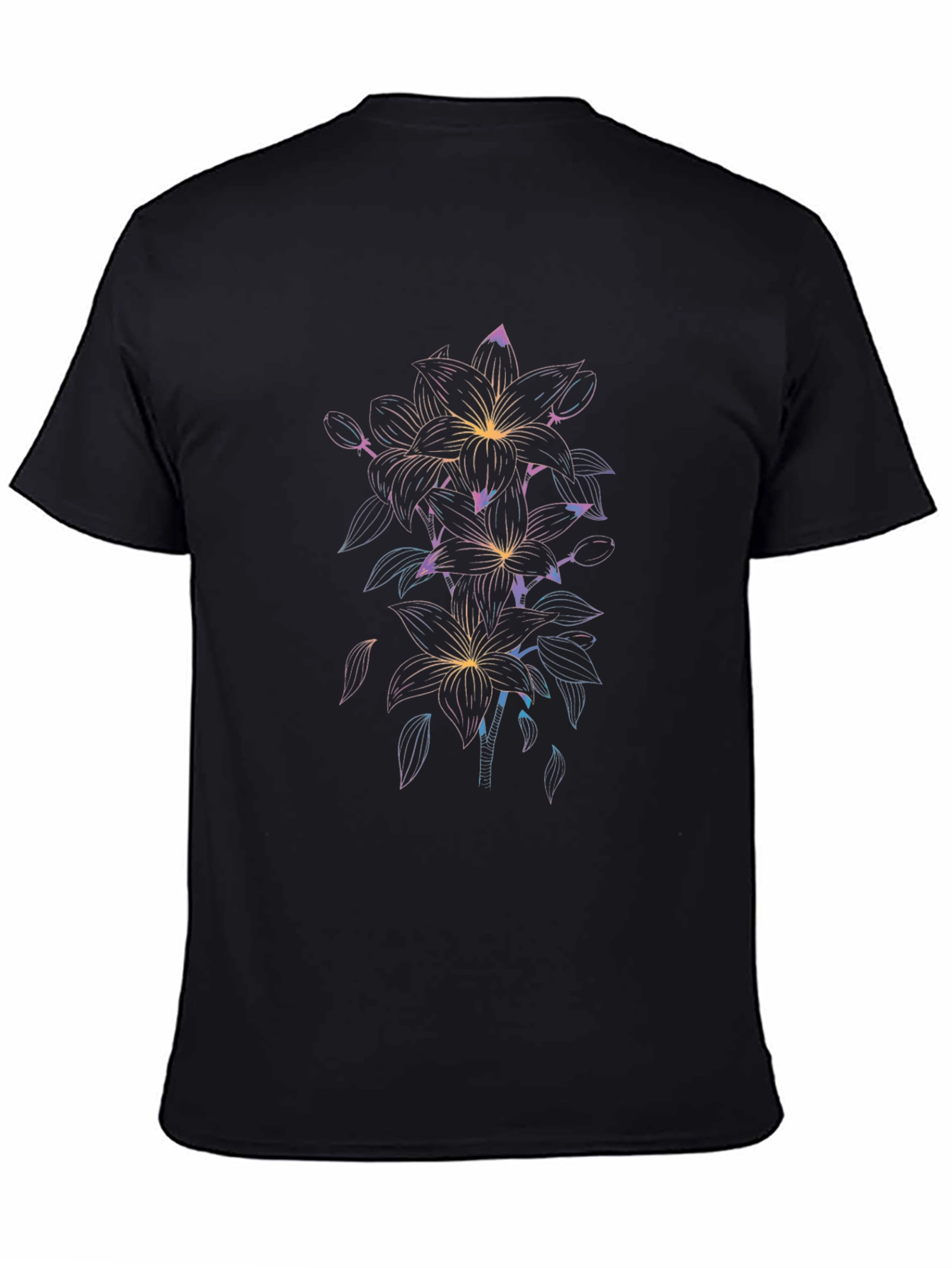 Floral Graphic Print Mens Black T-Shirt