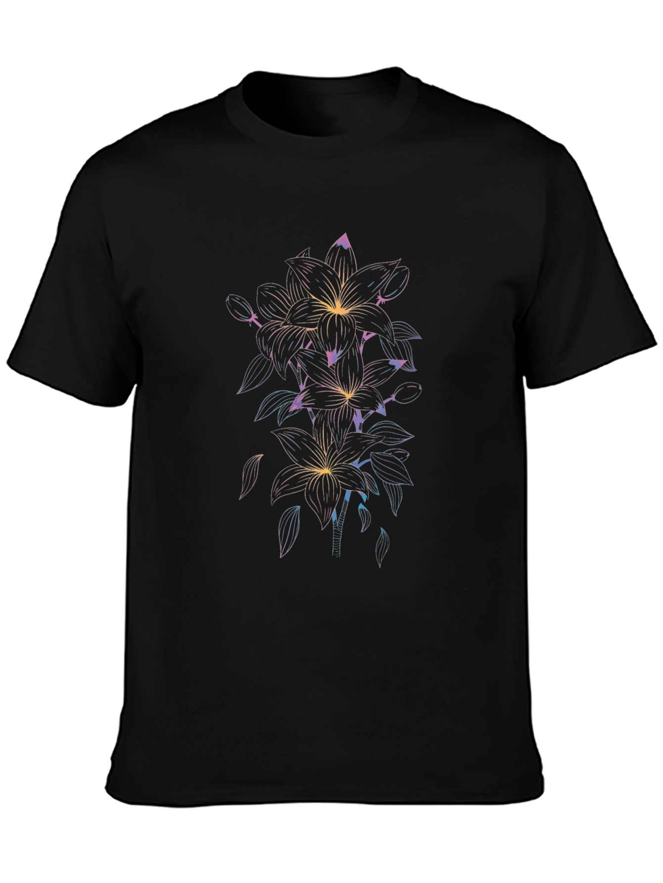 Floral Graphic Print Mens Black T-Shirt