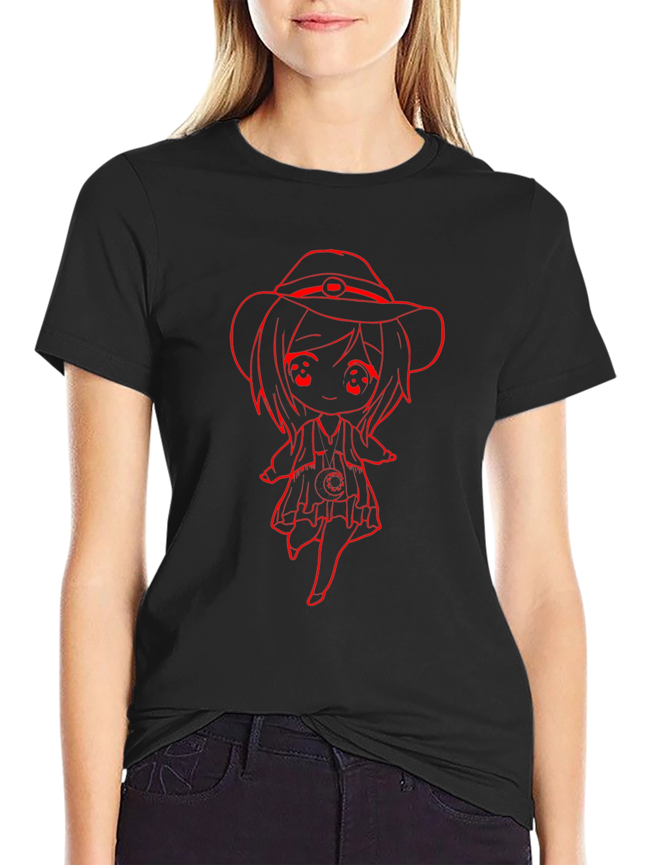 Cowgirl Anime Graphic T-Shirt - Black