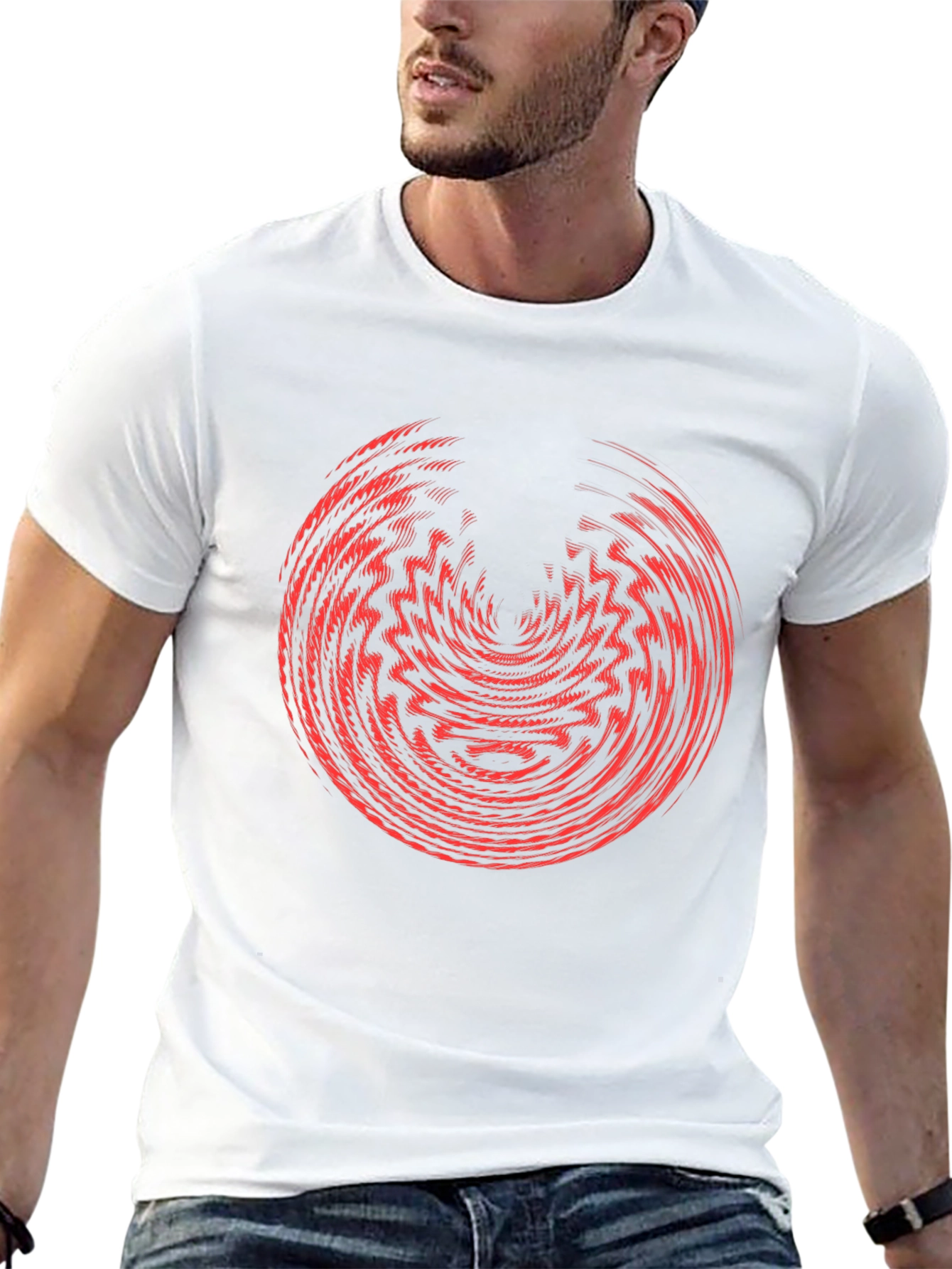Abstract Graphic Tee - Red Vortex Design