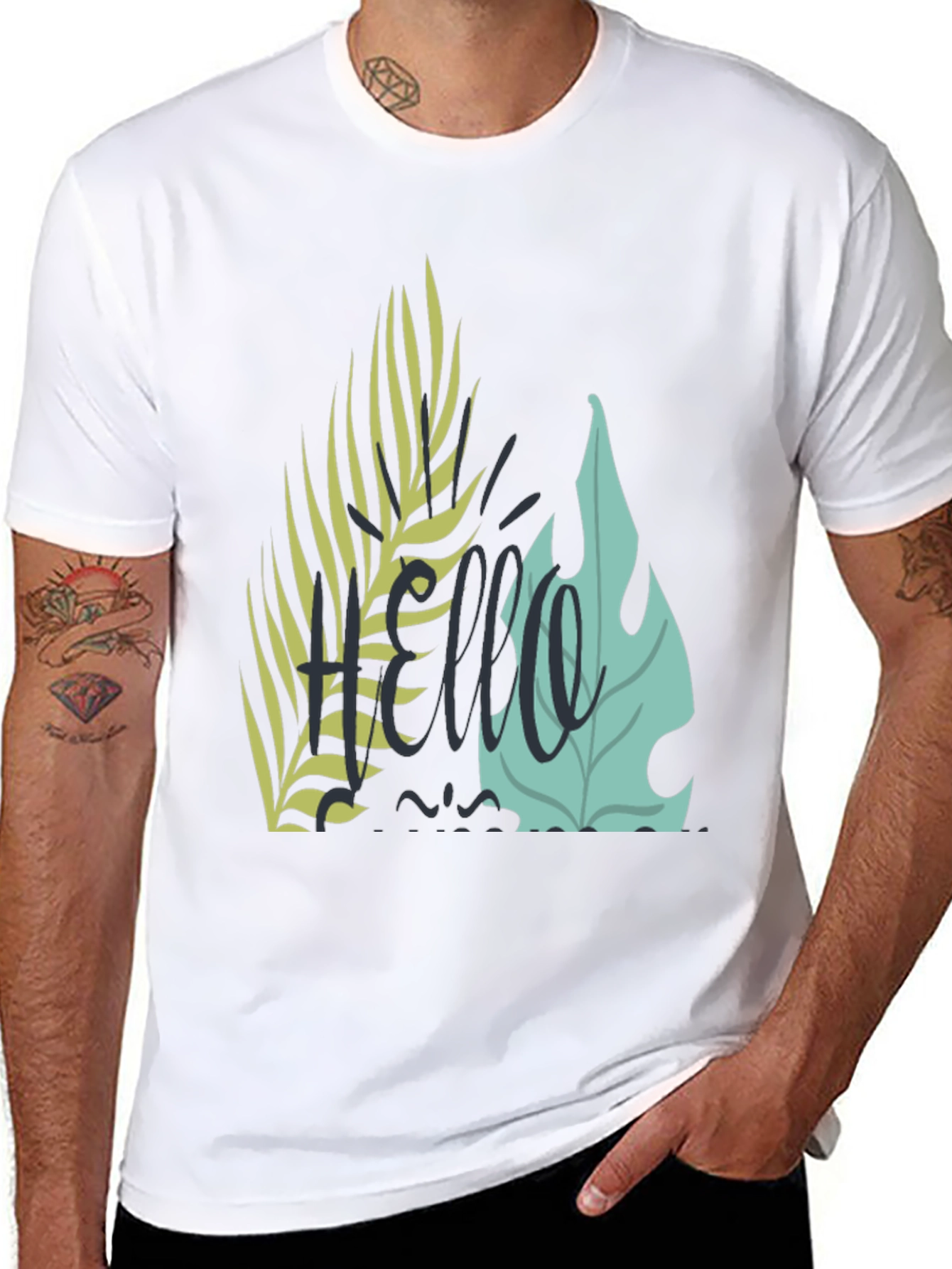 Tropical Hello Graphic Black T-Shirt