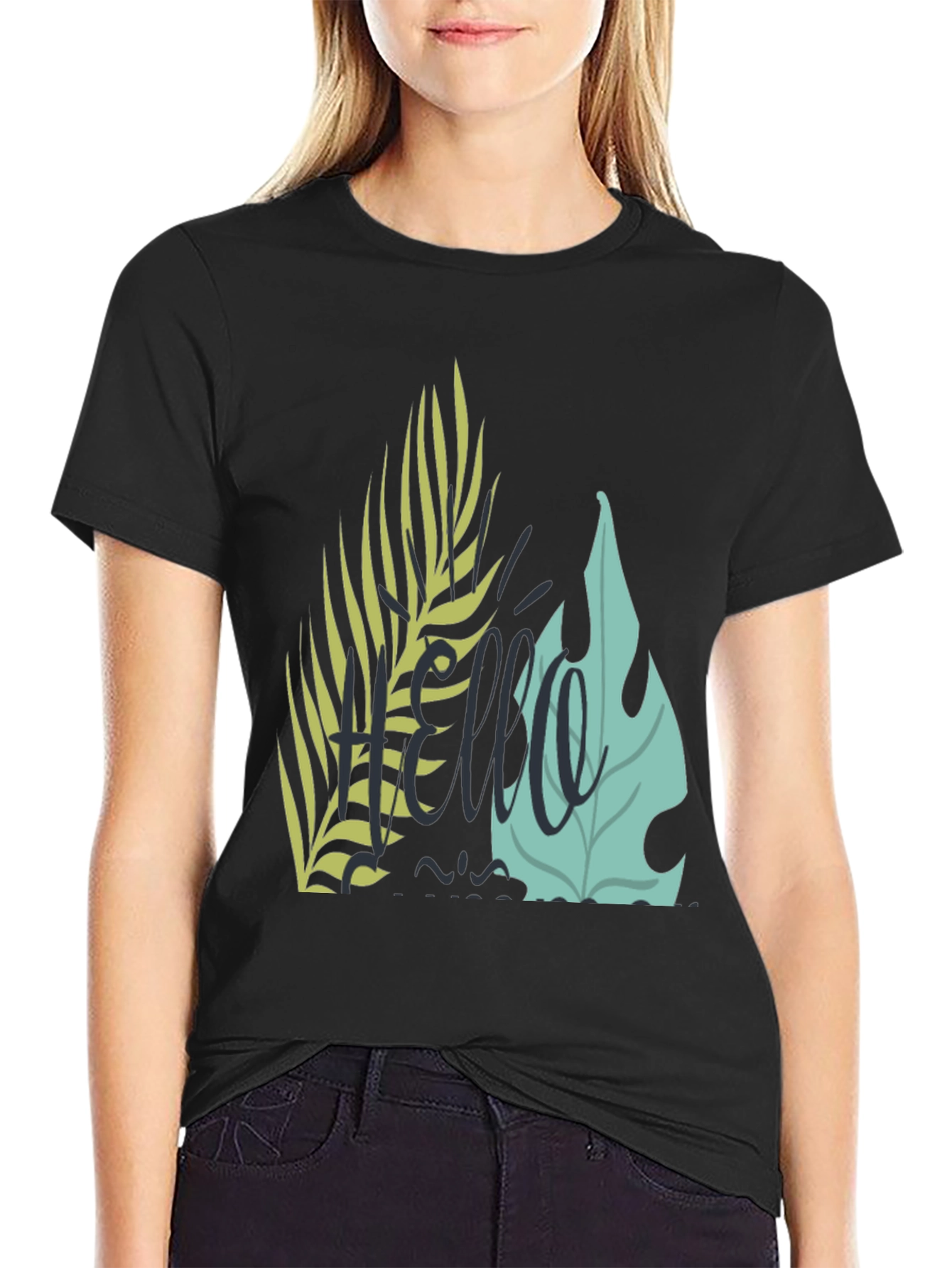 Tropical Hello Graphic Black T-Shirt