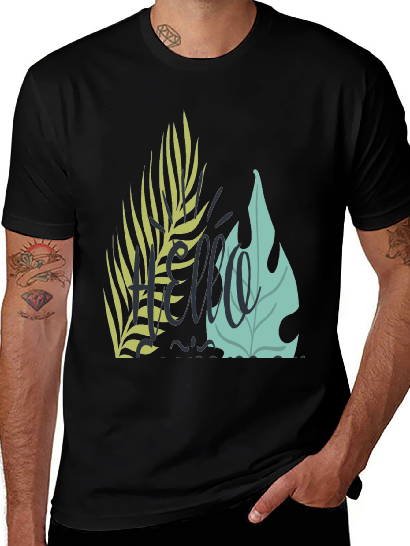 Tropical Hello Graphic Black T-Shirt