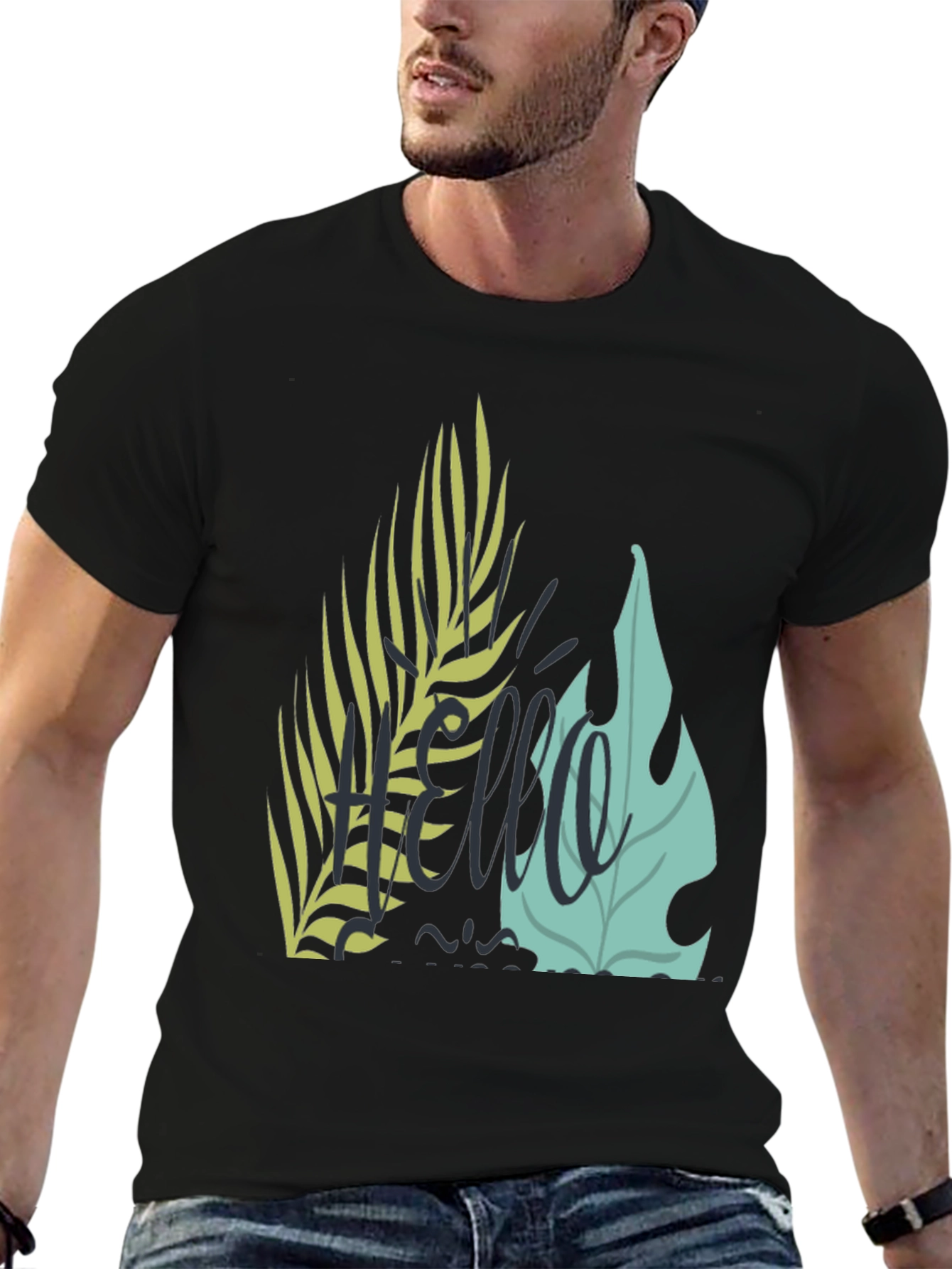 Tropical Hello Graphic Black T-Shirt