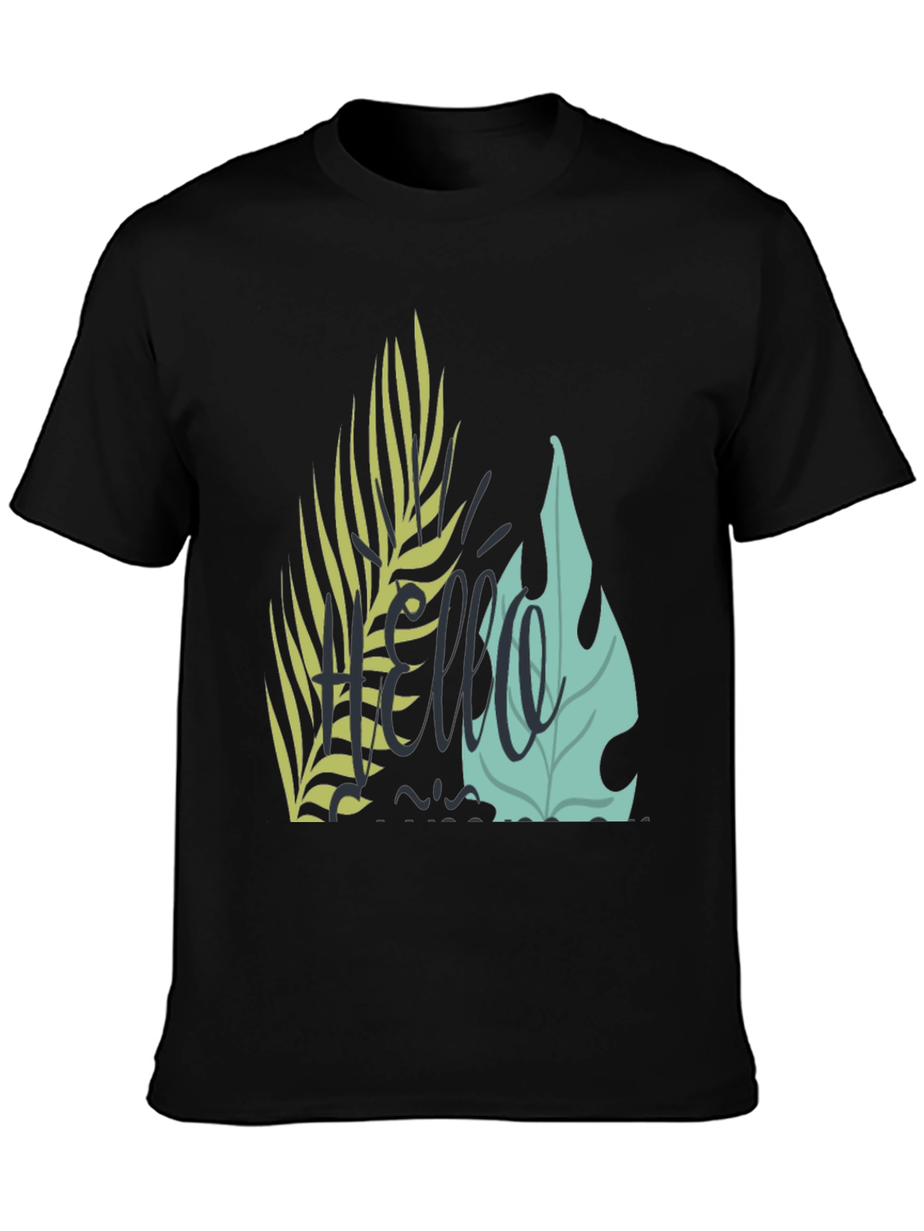 Tropical Hello Graphic Black T-Shirt