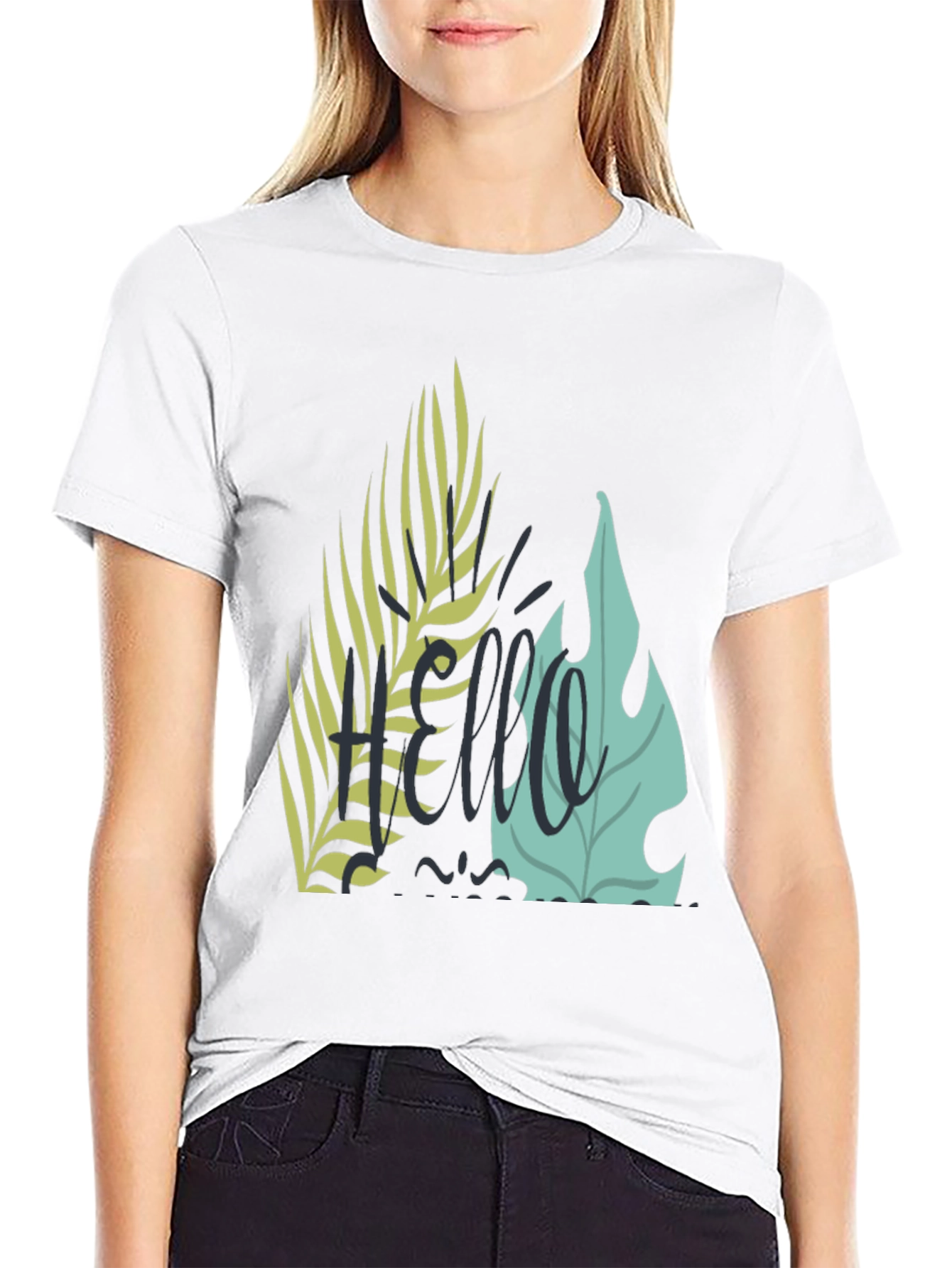 Tropical Hello Graphic Black T-Shirt