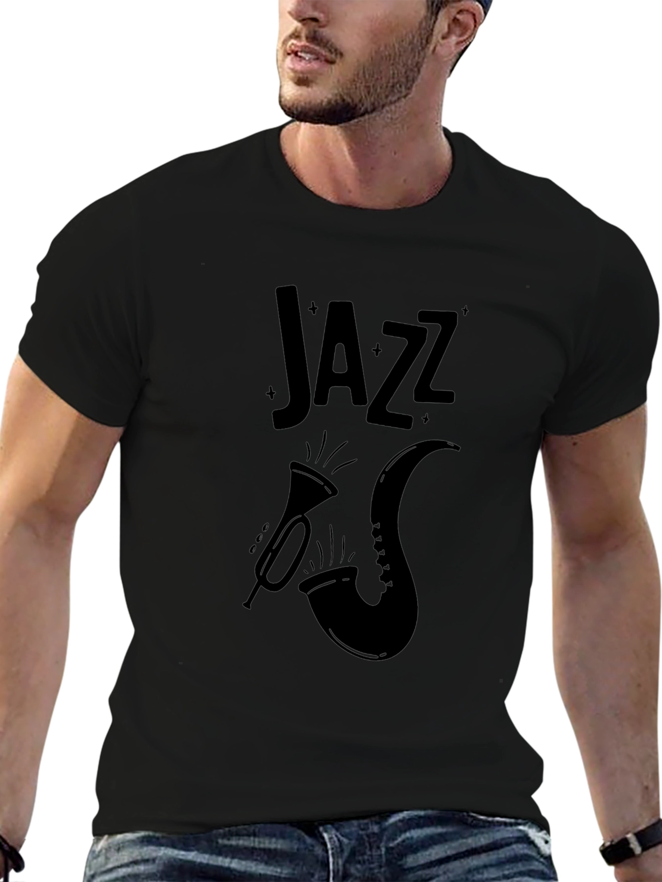 Black Jazz Music T-Shirt Trumpet & Saxophone Design