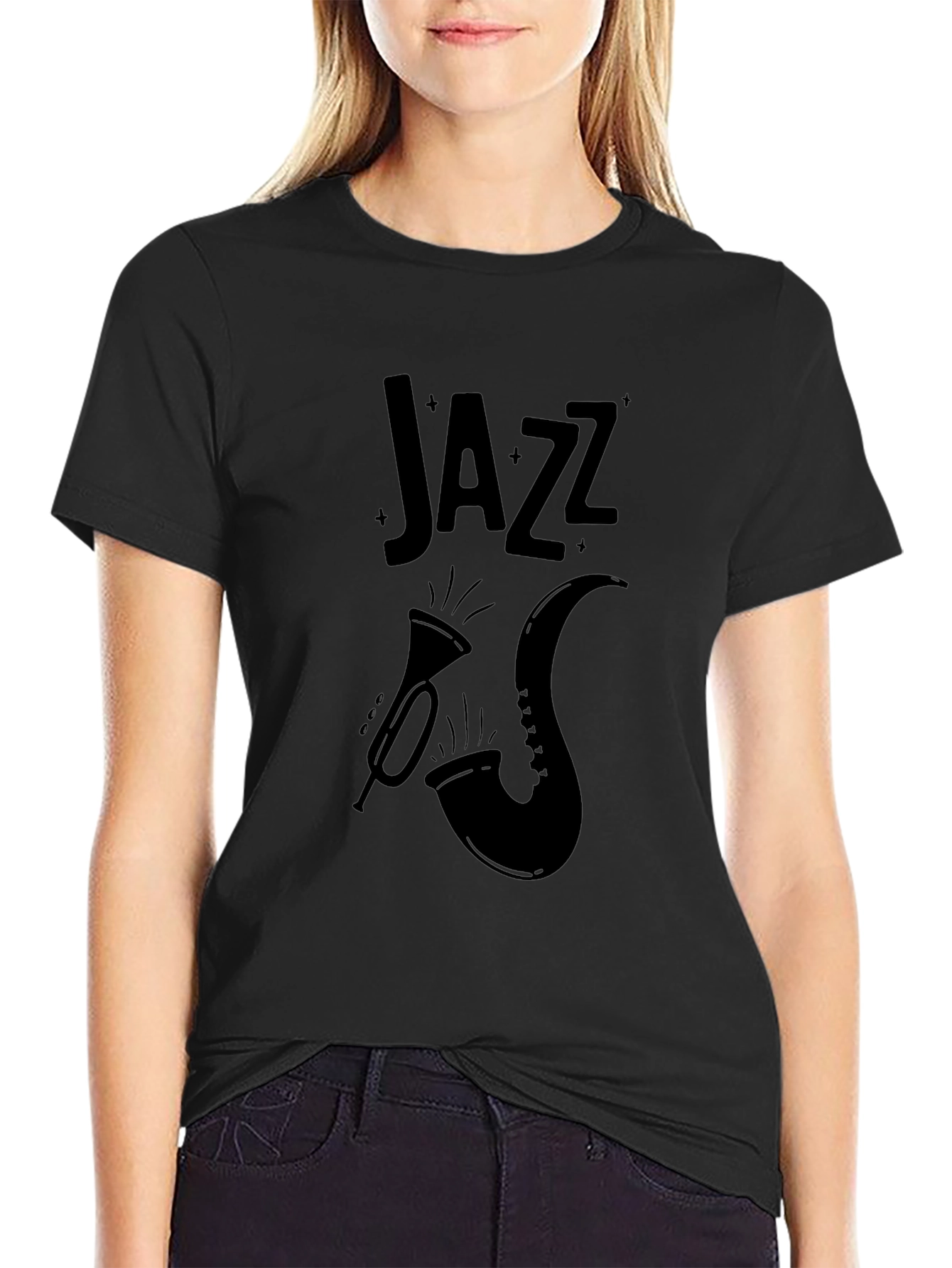Black Jazz Music T-Shirt Trumpet & Saxophone Design