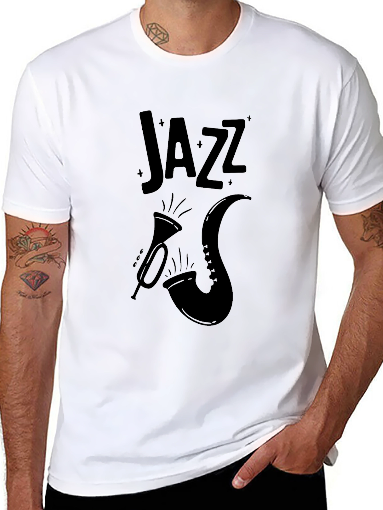 Black Jazz Music T-Shirt Trumpet & Saxophone Design