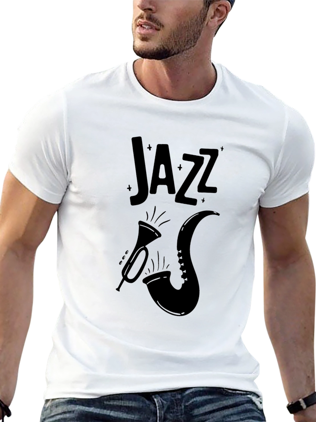 Black Jazz Music T-Shirt Trumpet & Saxophone Design