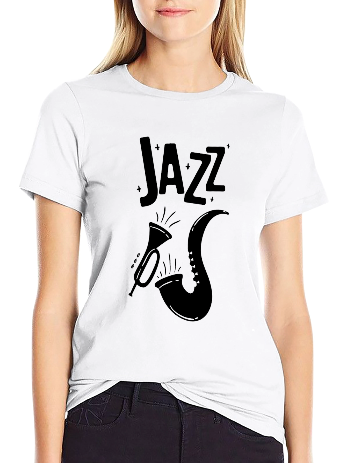 Black Jazz Music T-Shirt Trumpet & Saxophone Design