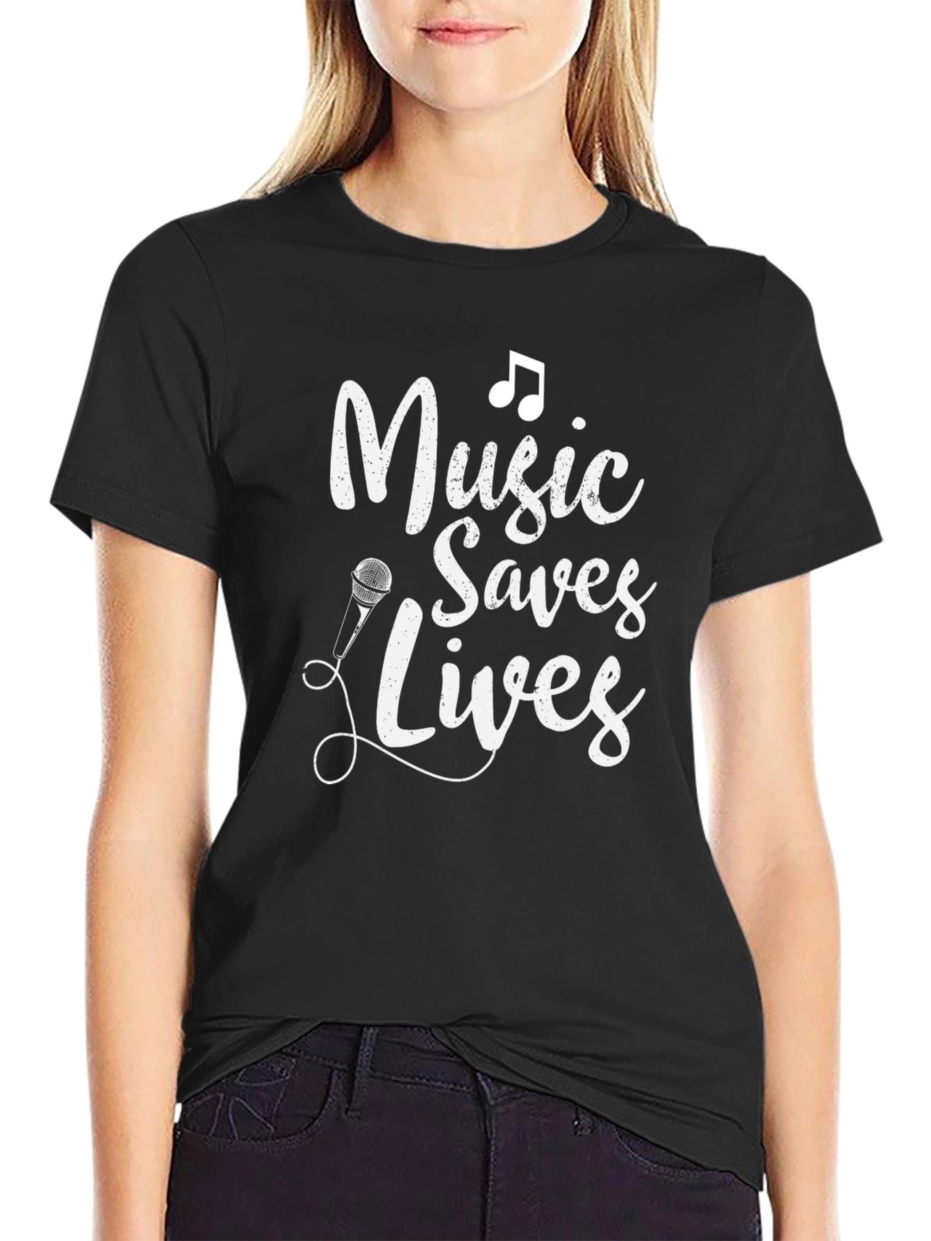 Music Saves Lives Black Graphic Tee