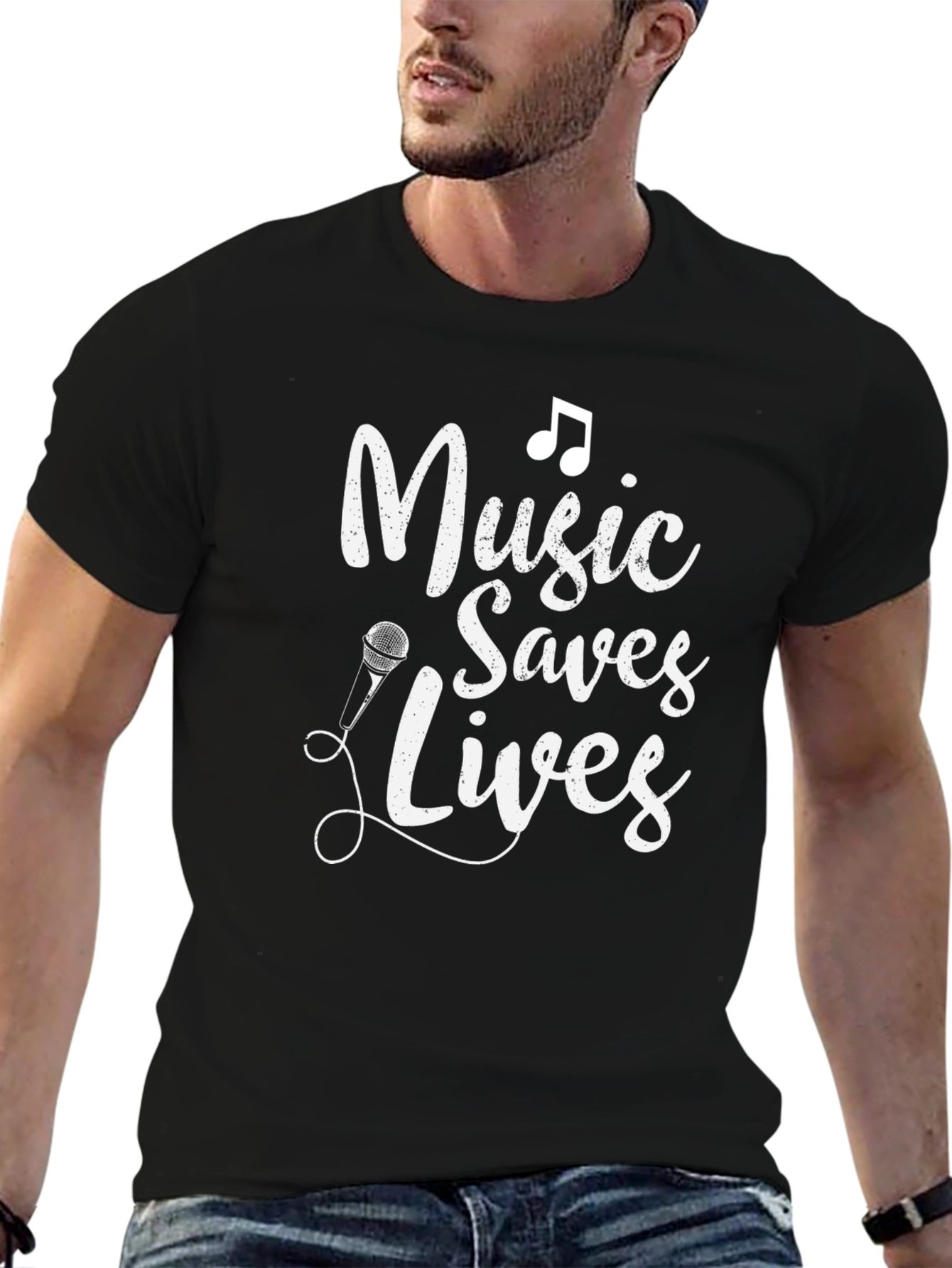 Music Saves Lives Black Graphic Tee