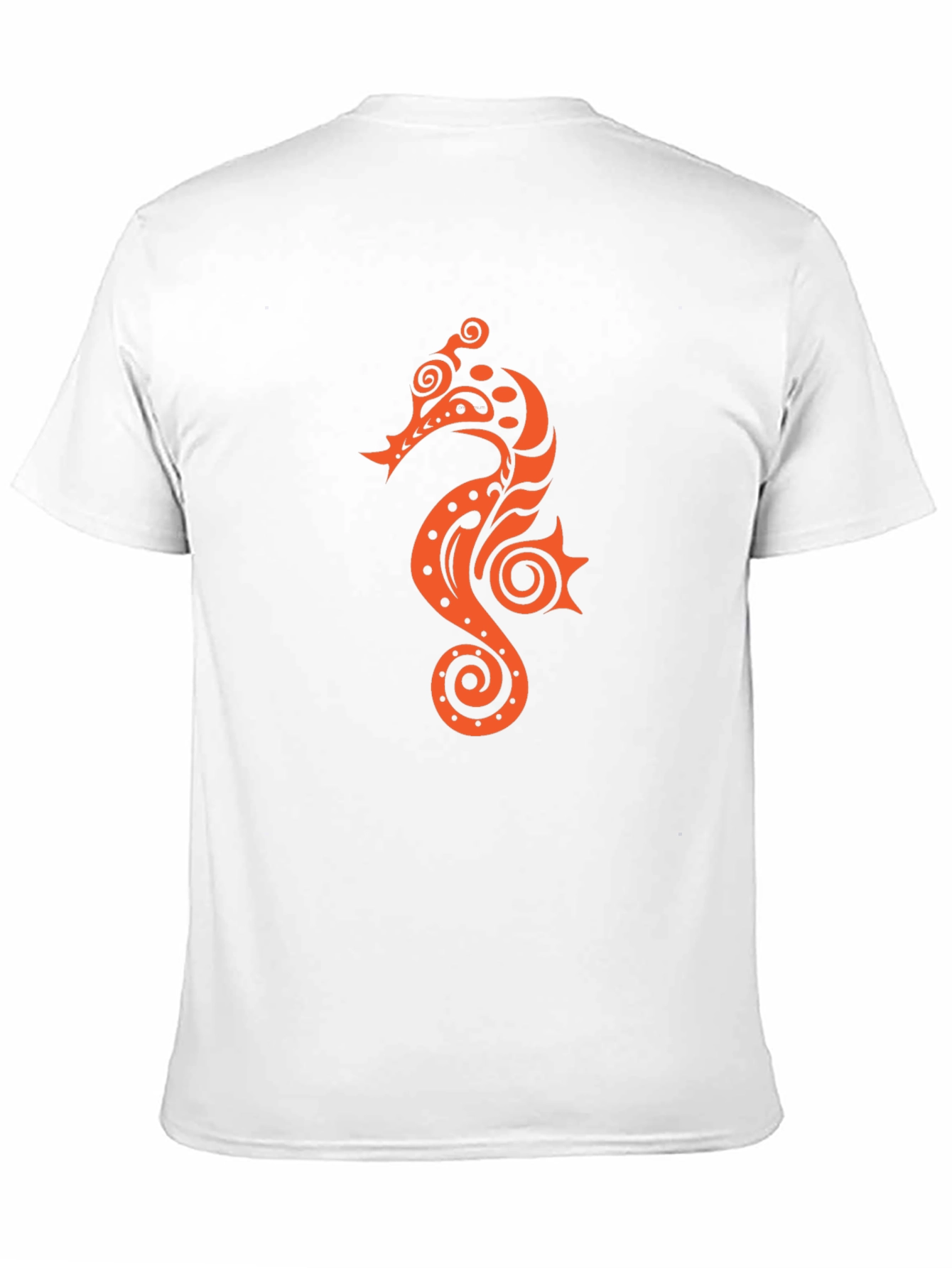 Black T-shirt with Orange Seahorse Design