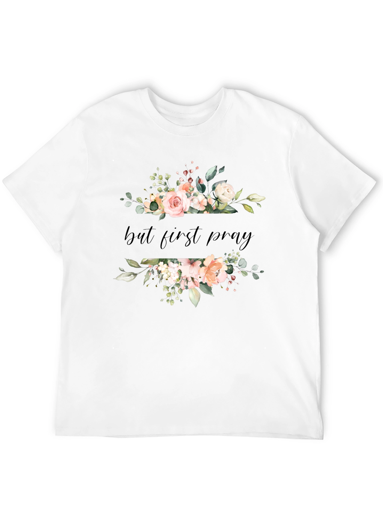 Floral But First Pray Black T-Shirt