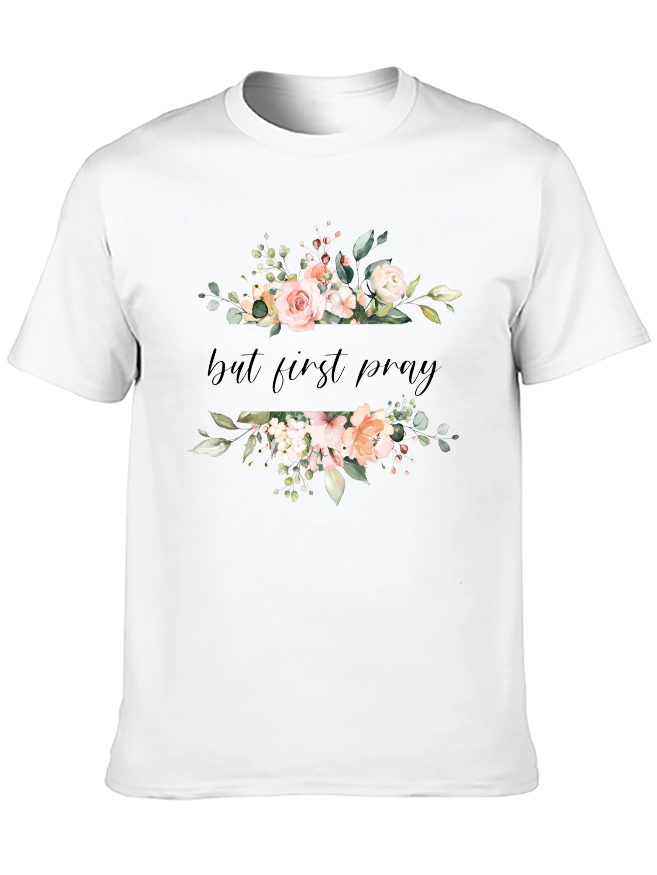 Floral But First Pray Black T-Shirt