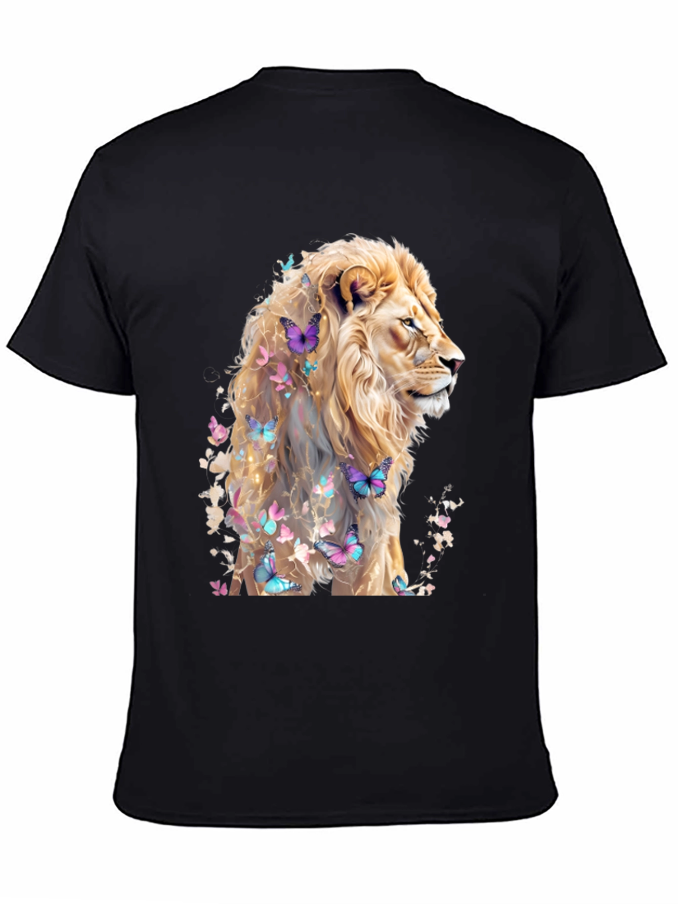 Lion & Butterflies Graphic Tee - Artistic Mens Shirt