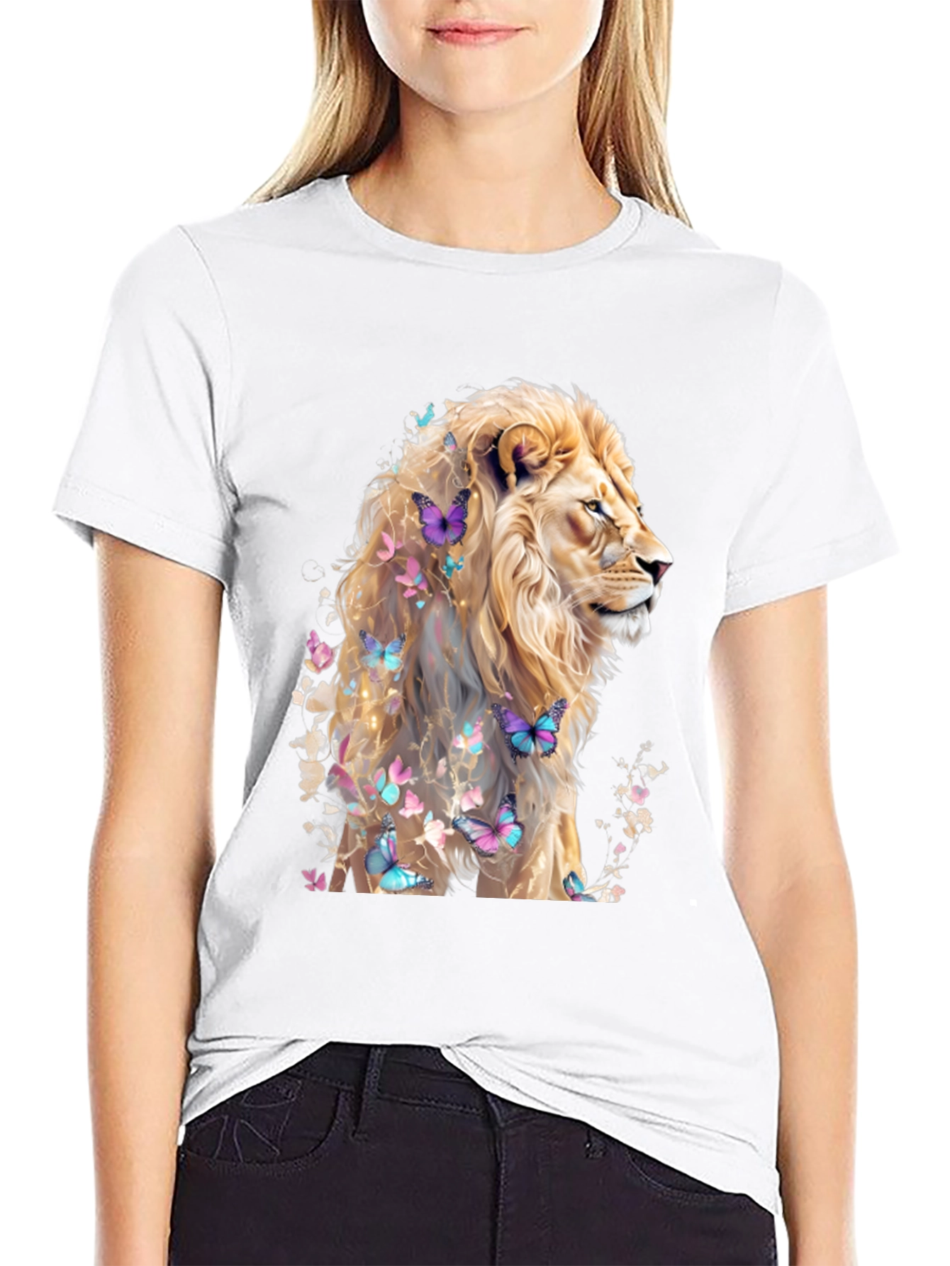 Lion & Butterflies Graphic Tee - Artistic Mens Shirt