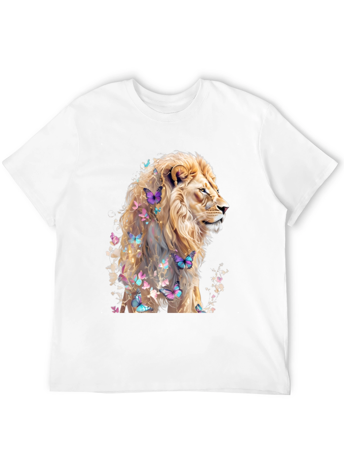 Lion & Butterflies Graphic Tee - Artistic Mens Shirt