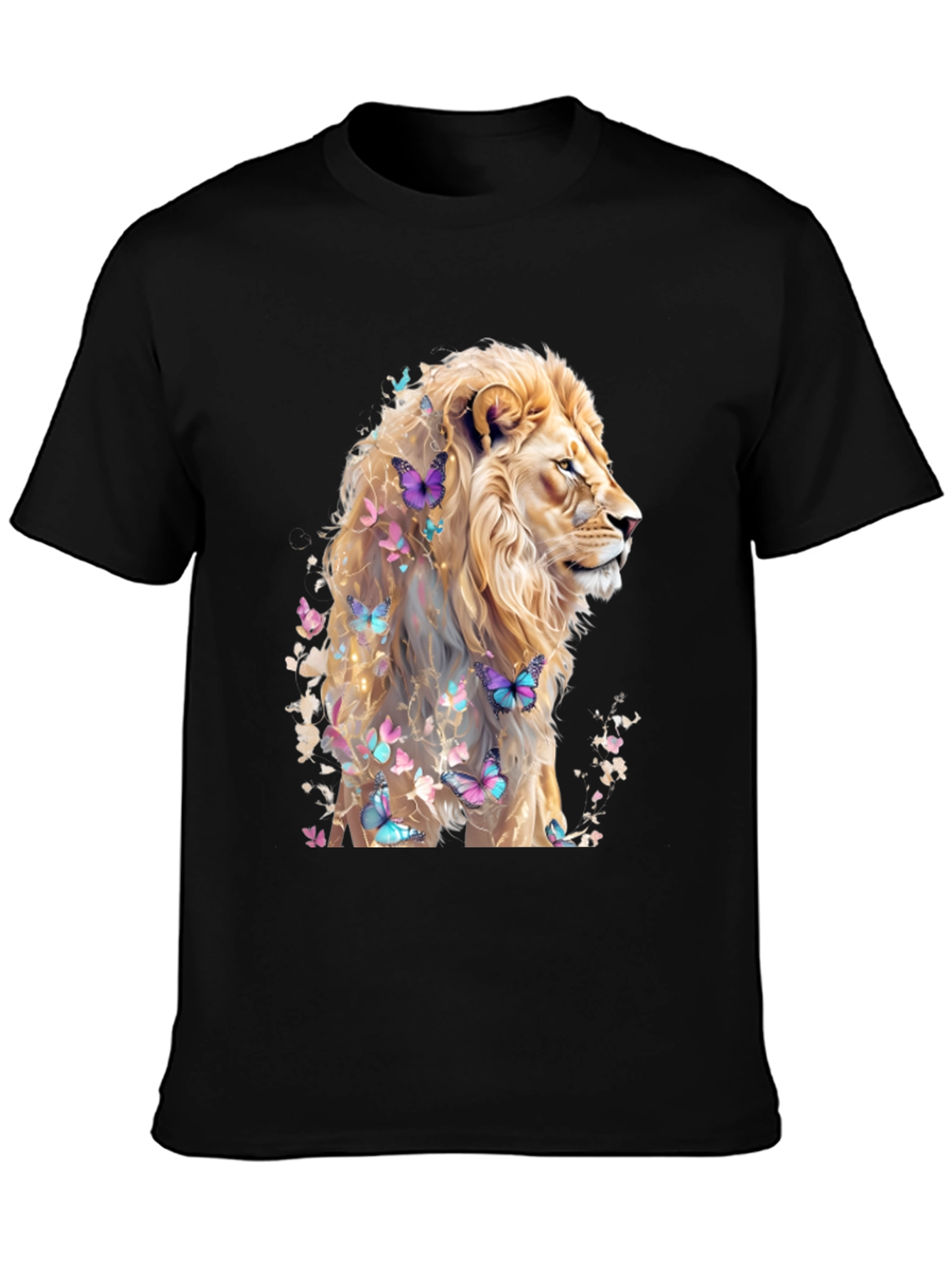 Lion & Butterflies Graphic Tee - Artistic Mens Shirt
