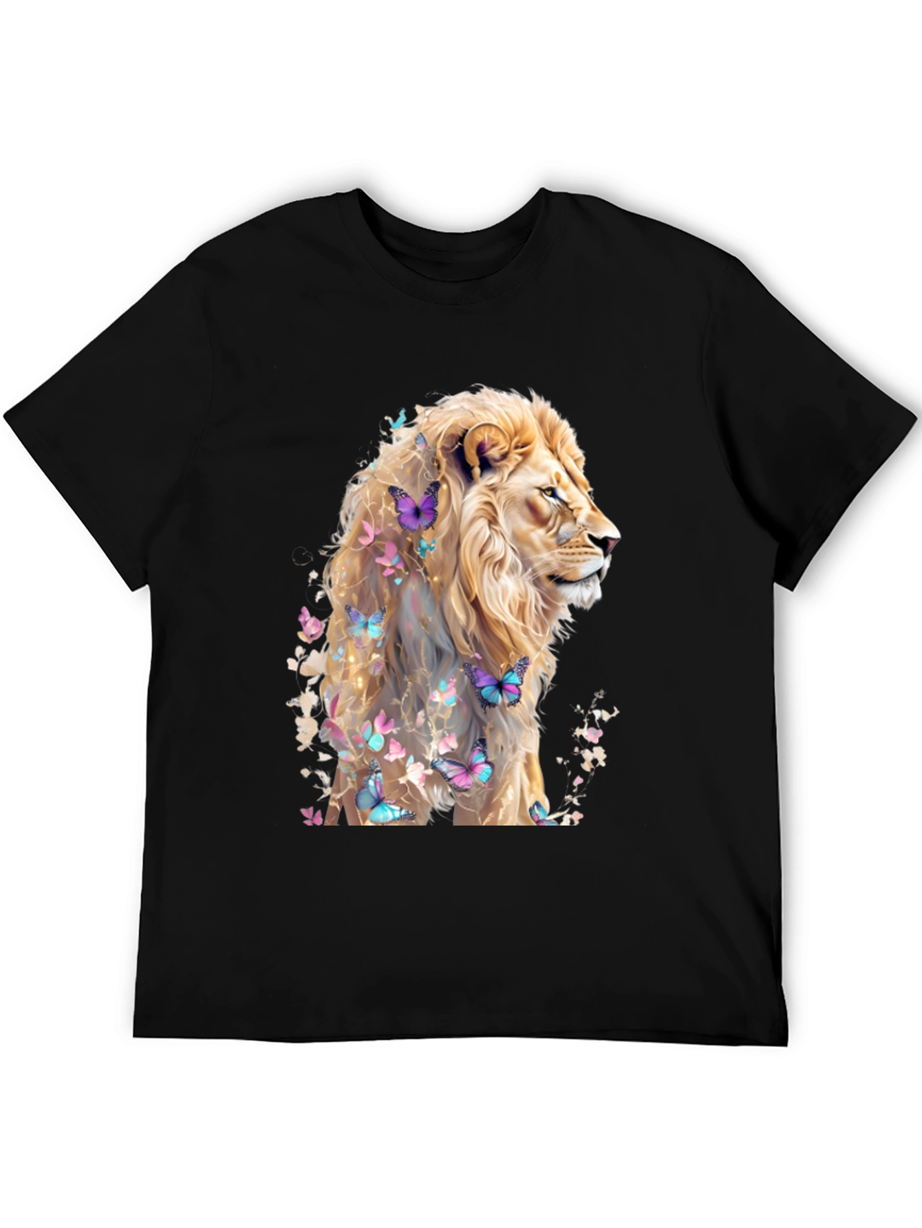 Lion & Butterflies Graphic Tee - Artistic Mens Shirt