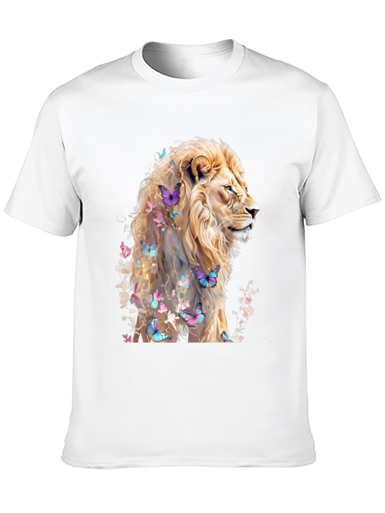Lion & Butterflies Graphic Tee - Artistic Mens Shirt