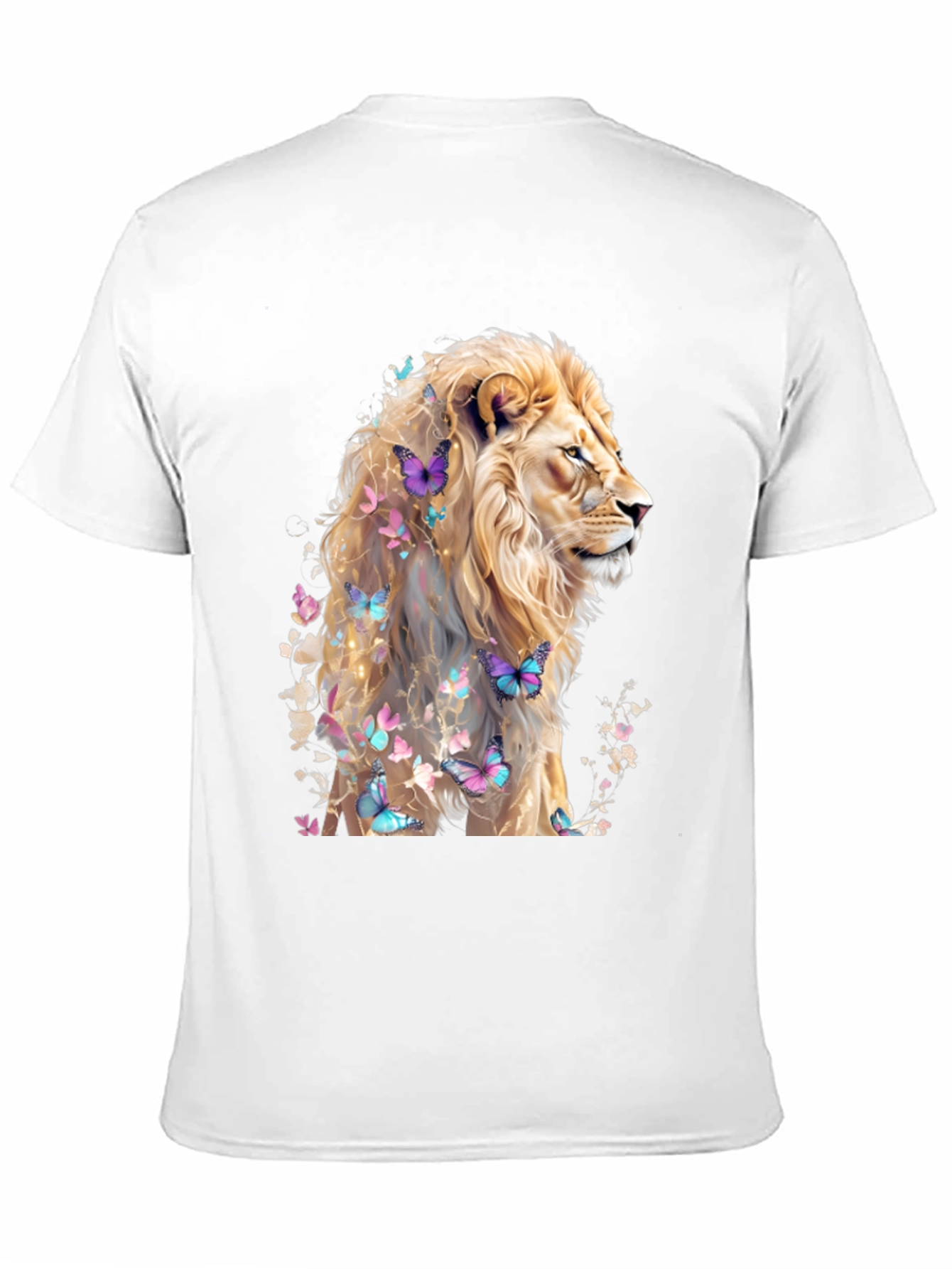 Lion & Butterflies Graphic Tee - Artistic Mens Shirt
