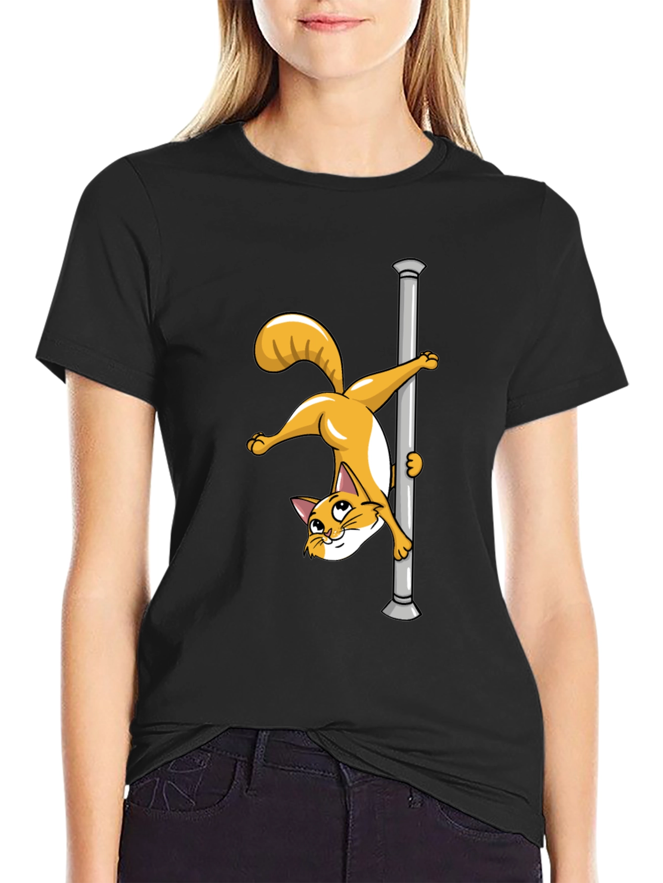 Funny Cat Pole Dance Black T-Shirt