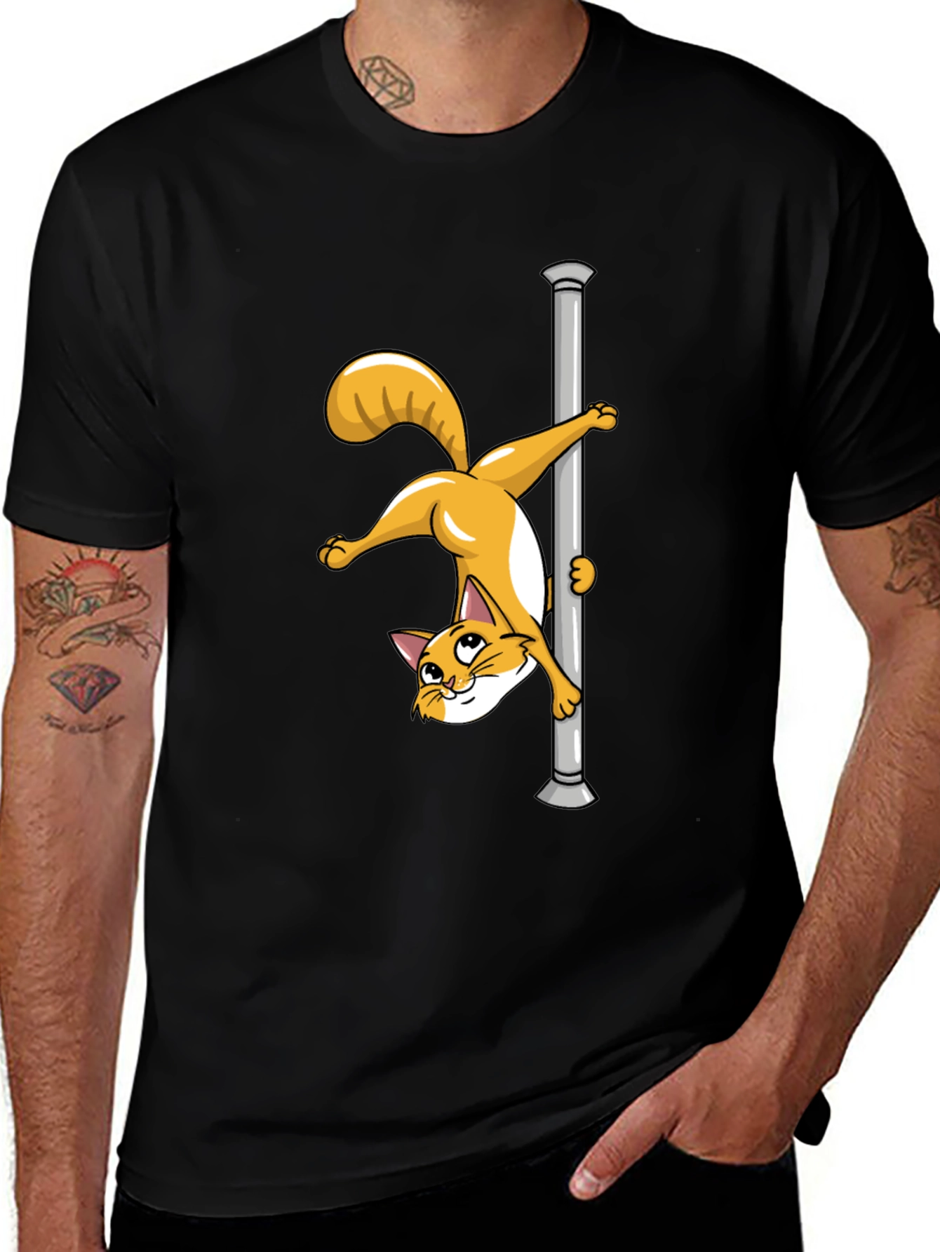 Funny Cat Pole Dance Black T-Shirt
