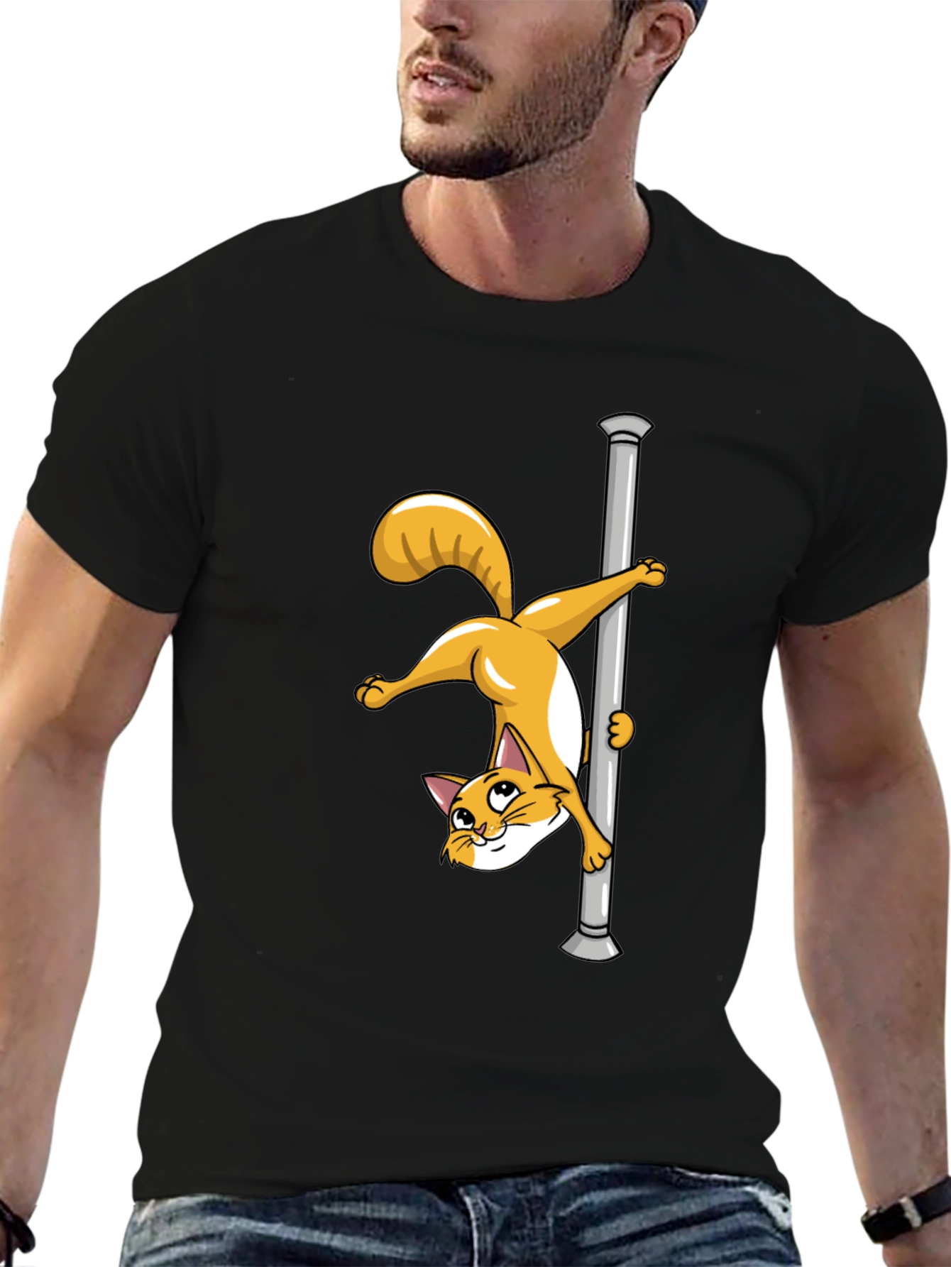 Funny Cat Pole Dance Black T-Shirt