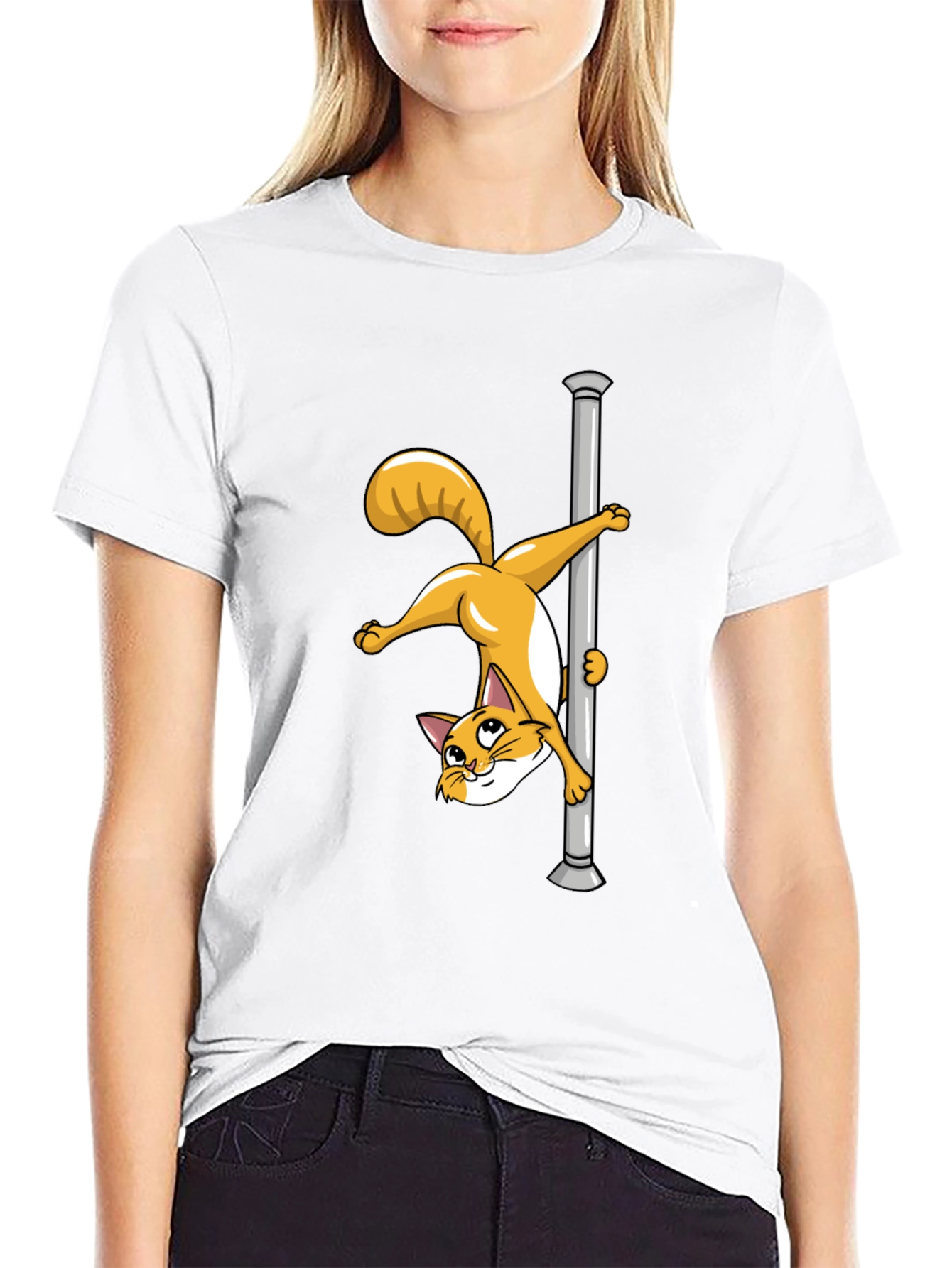 Funny Cat Pole Dance Black T-Shirt
