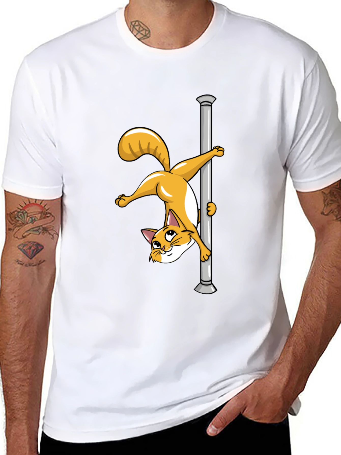 Funny Cat Pole Dance Black T-Shirt