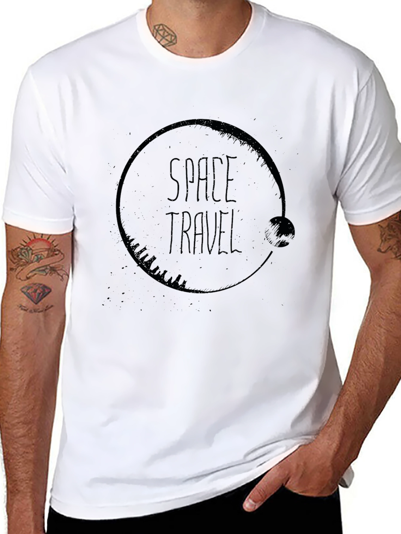 Space Travel Graphic T-Shirt - Black Cotton Tee