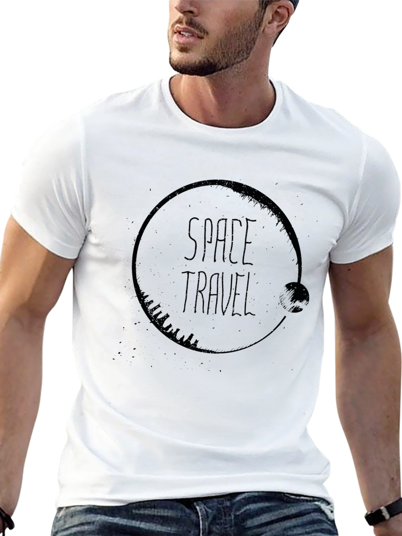 Space Travel Graphic T-Shirt - Black Cotton Tee
