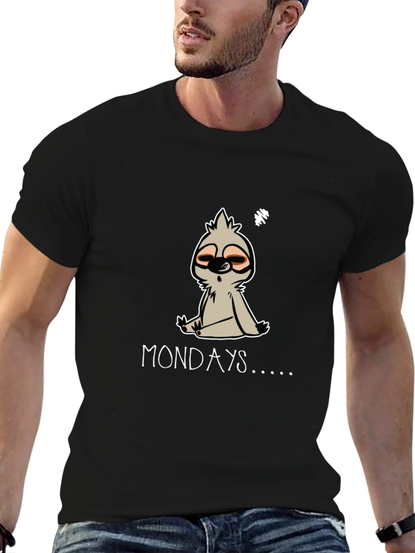 Lazy Sloth Mondays Graphic Tee - Black Cotton Blend