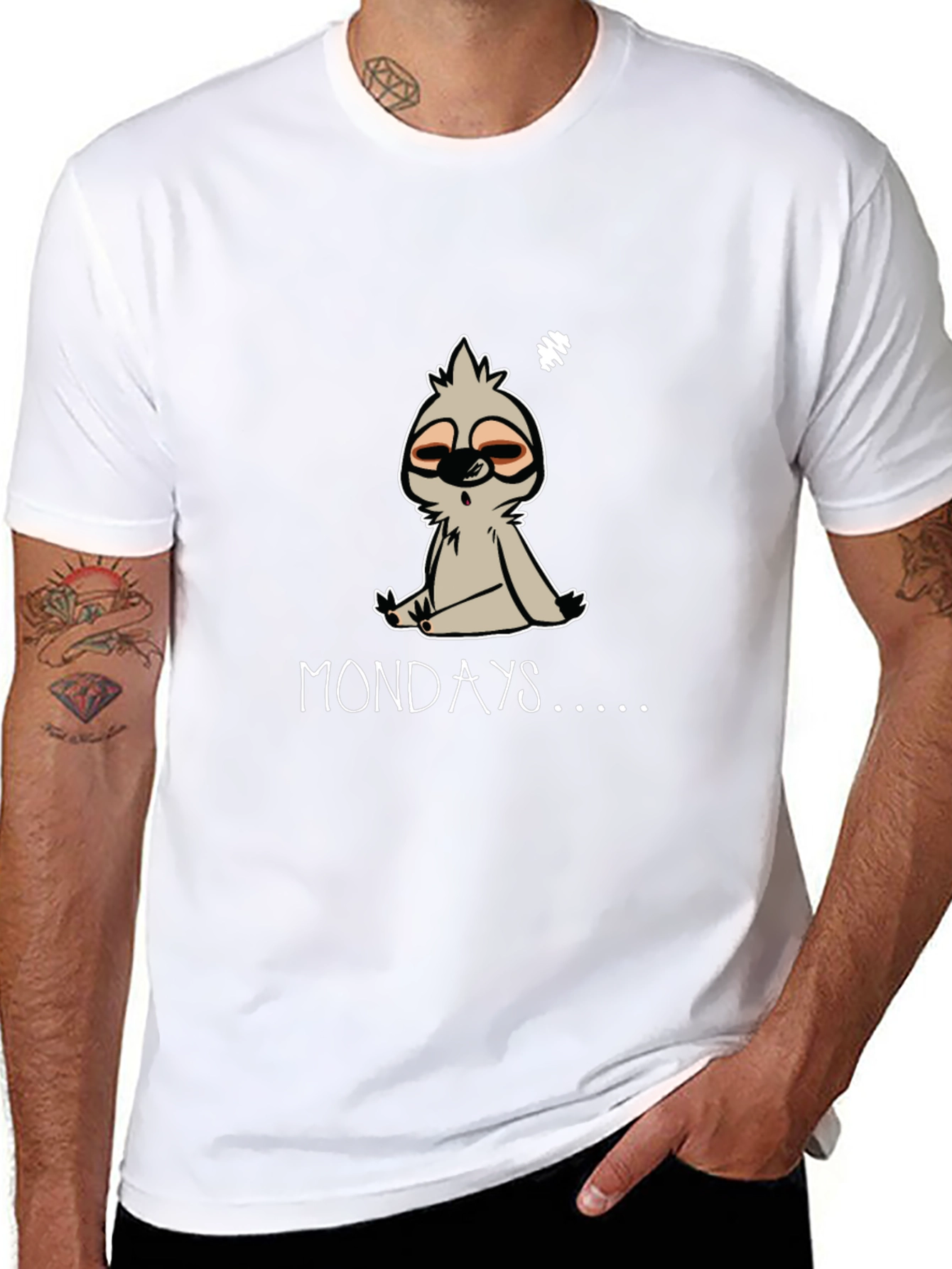 Lazy Sloth Mondays Graphic Tee - Black Cotton Blend