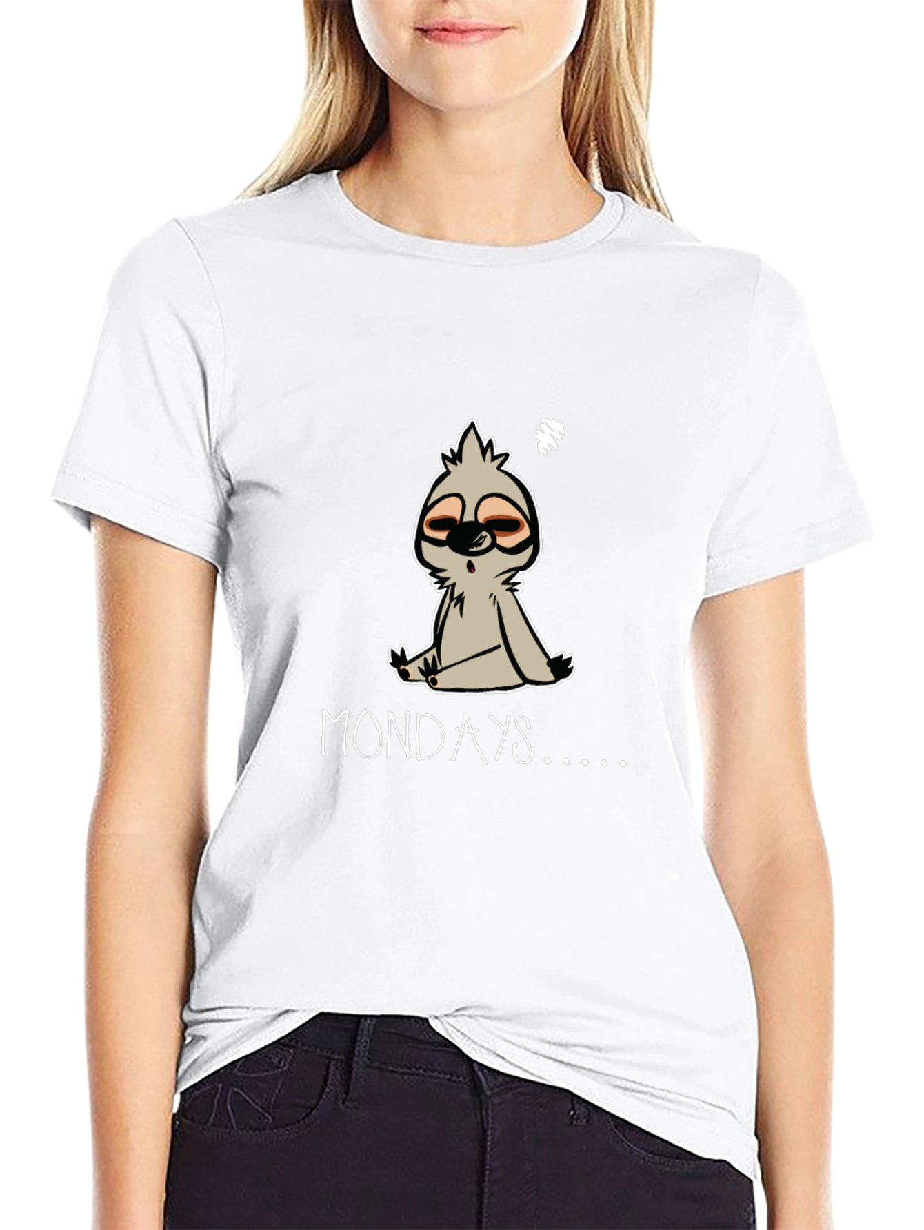 Lazy Sloth Mondays Graphic Tee - Black Cotton Blend