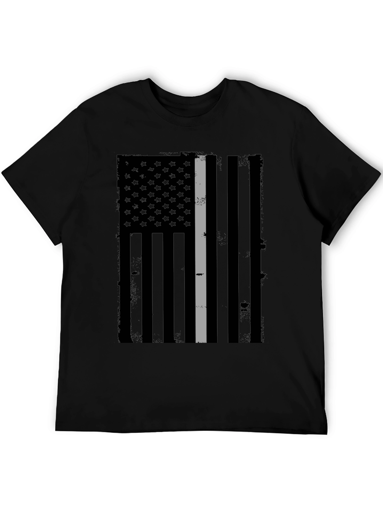 Distressed Grey Line Flag Graphic T-Shirt