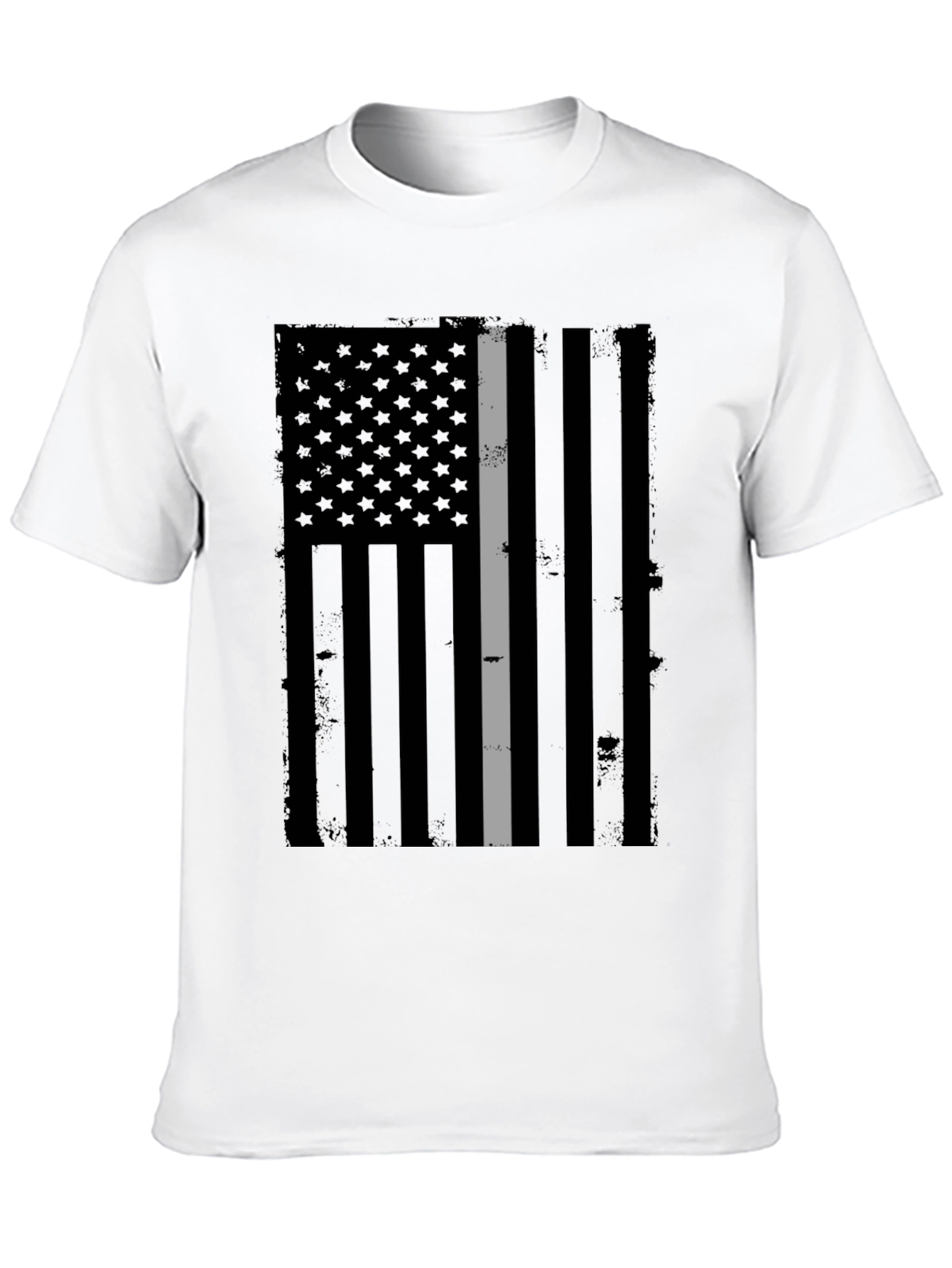 Distressed Grey Line Flag Graphic T-Shirt