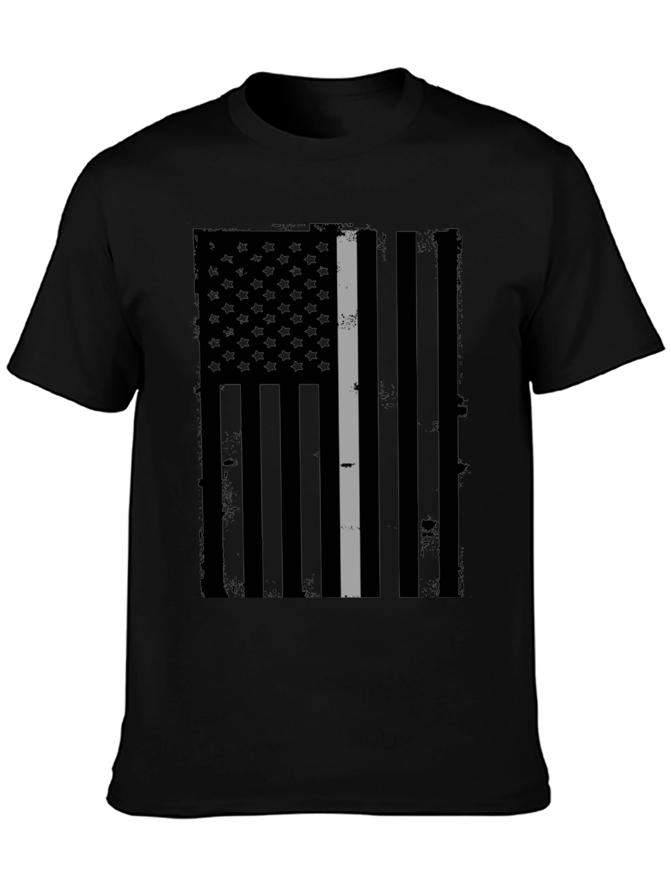 Distressed Grey Line Flag Graphic T-Shirt