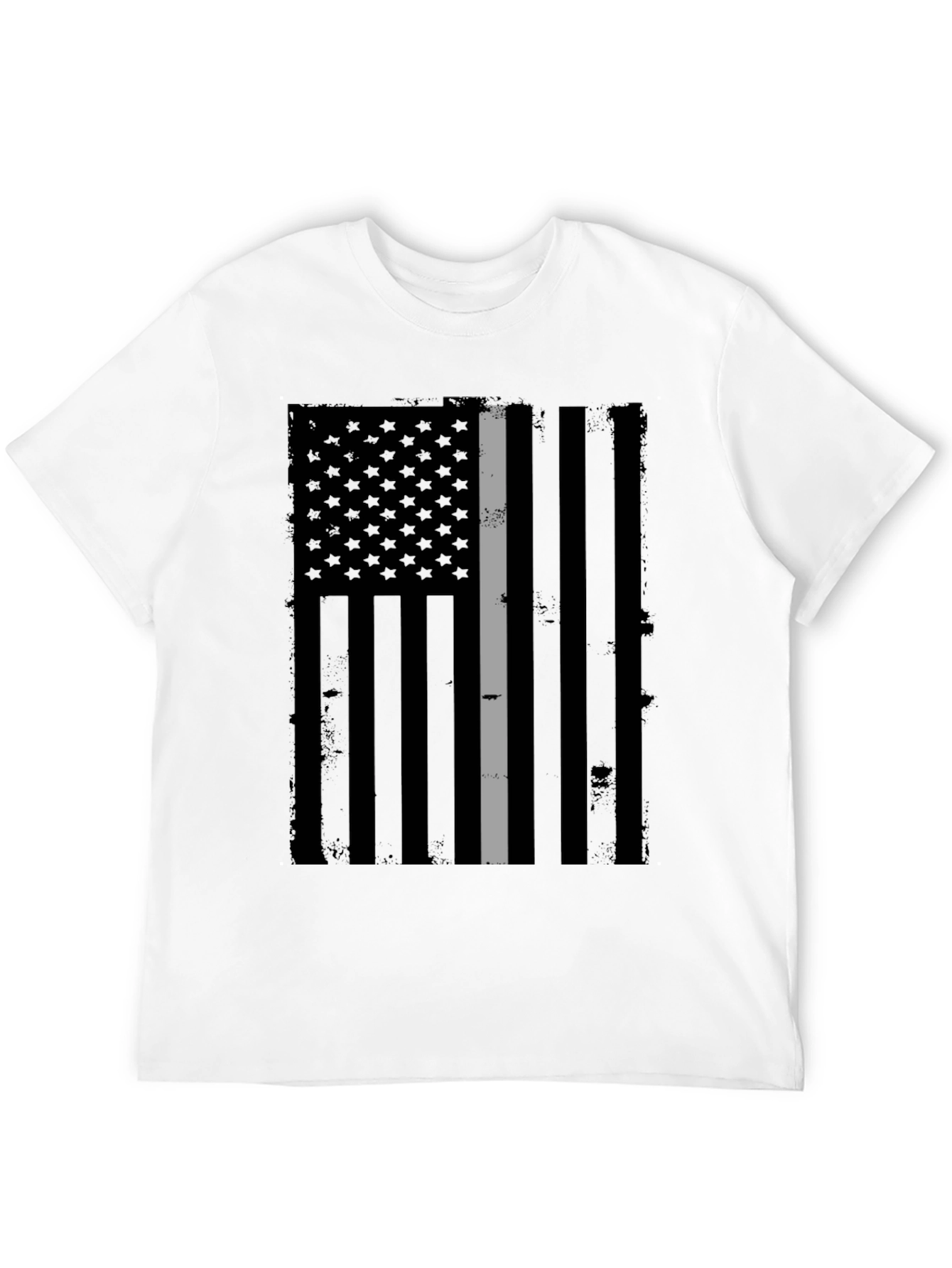 Distressed Grey Line Flag Graphic T-Shirt