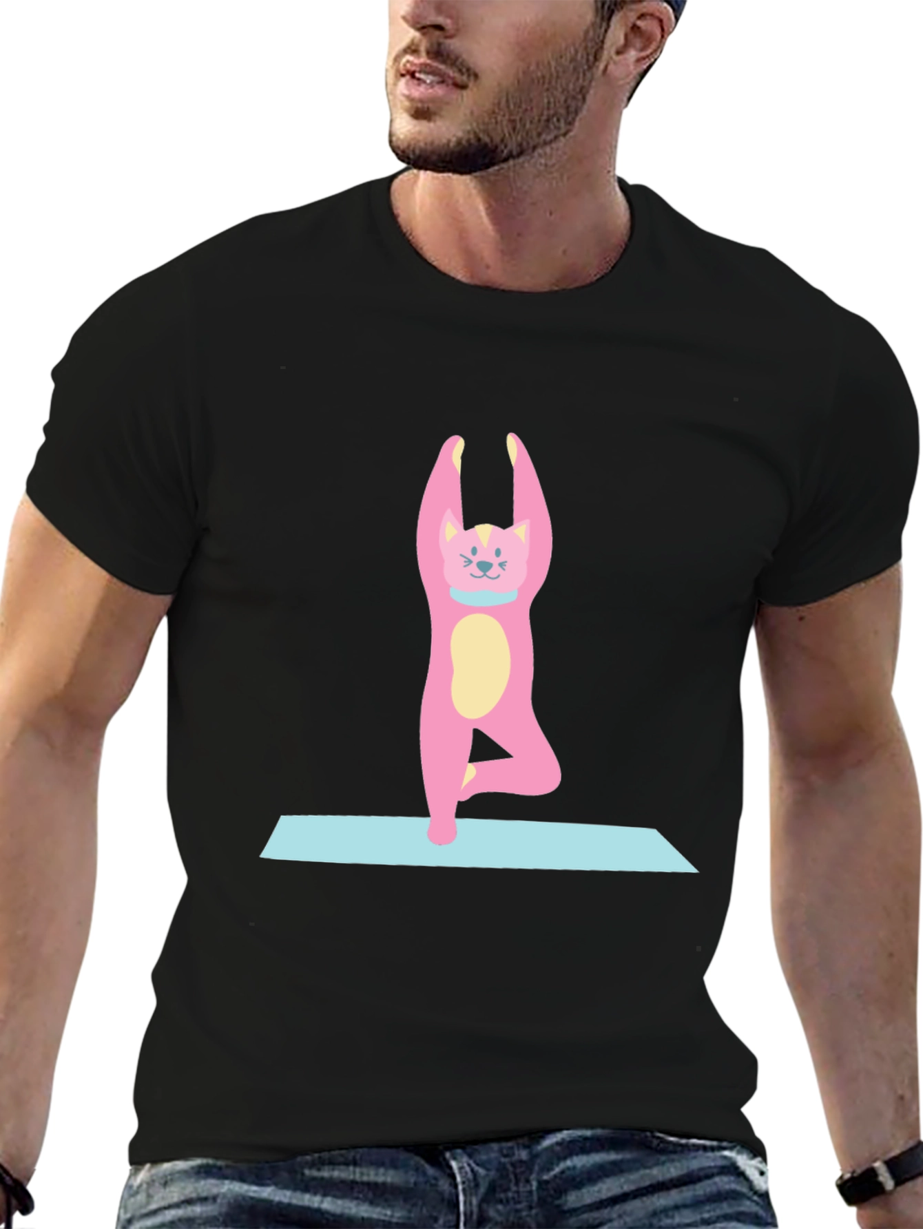 Yoga Cat T-Shirt - Black Cotton Tee