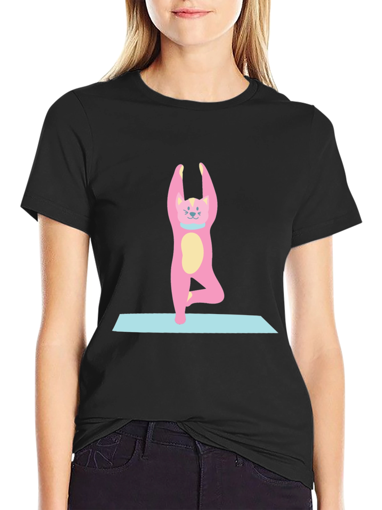 Yoga Cat T-Shirt - Black Cotton Tee
