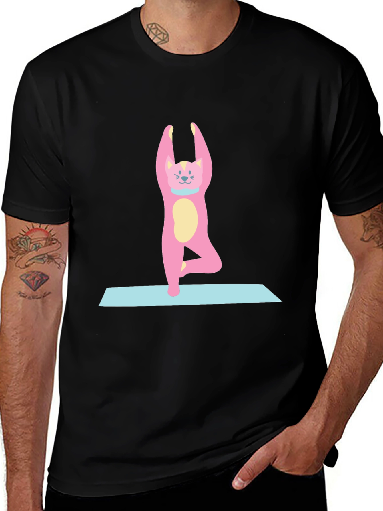 Yoga Cat T-Shirt - Black Cotton Tee