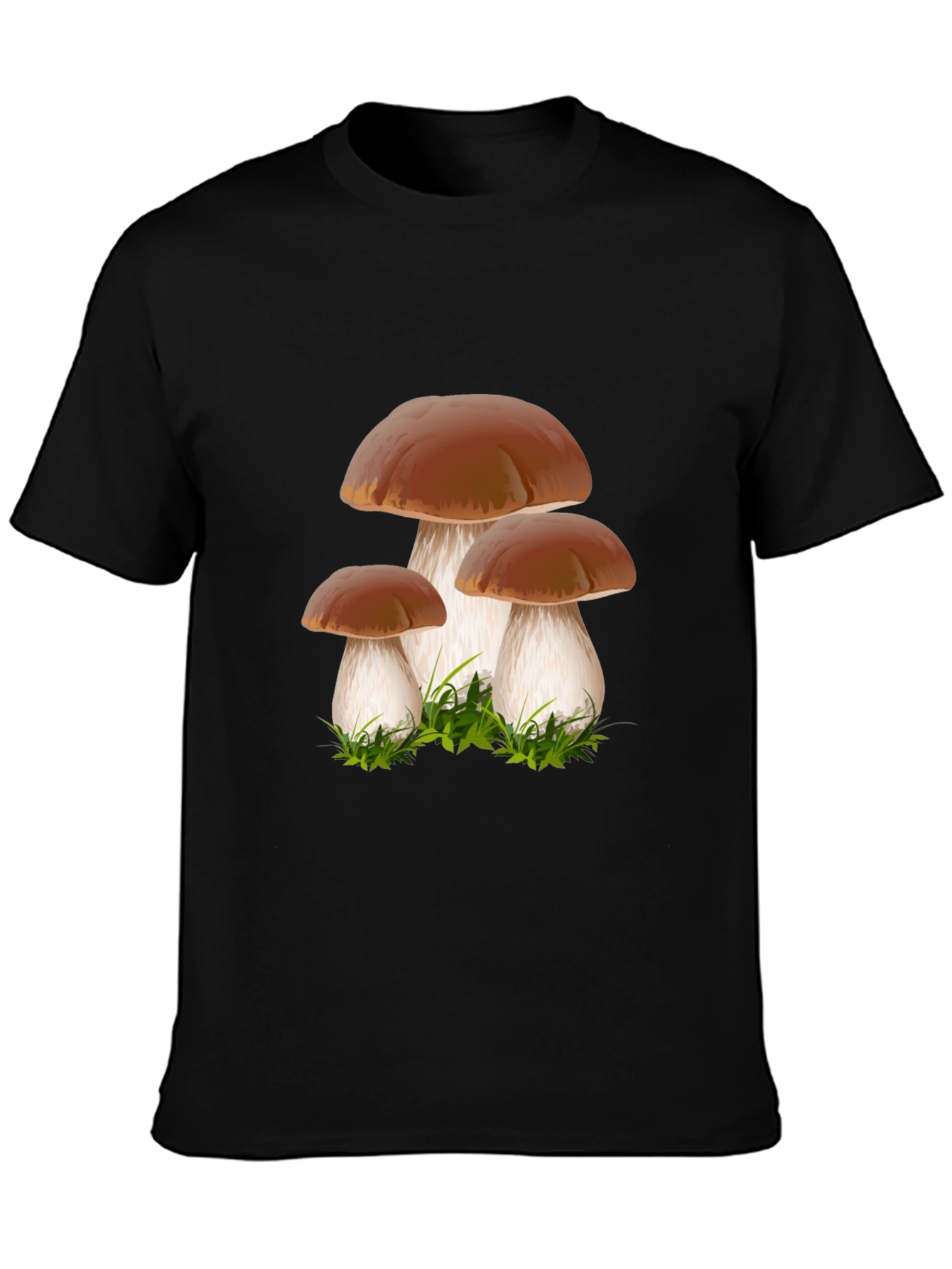 Mushroom Graphic Tee - Black Crew Neck Shirt